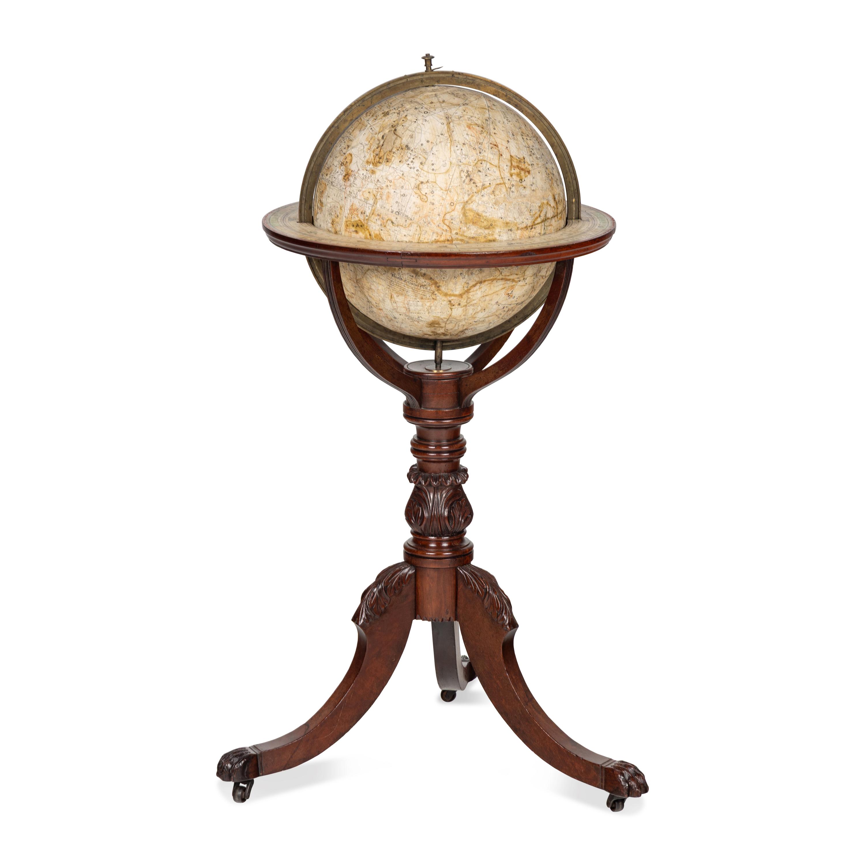 An English 12-Inch Celestial Library Globe on an Associated Mahogany Stand