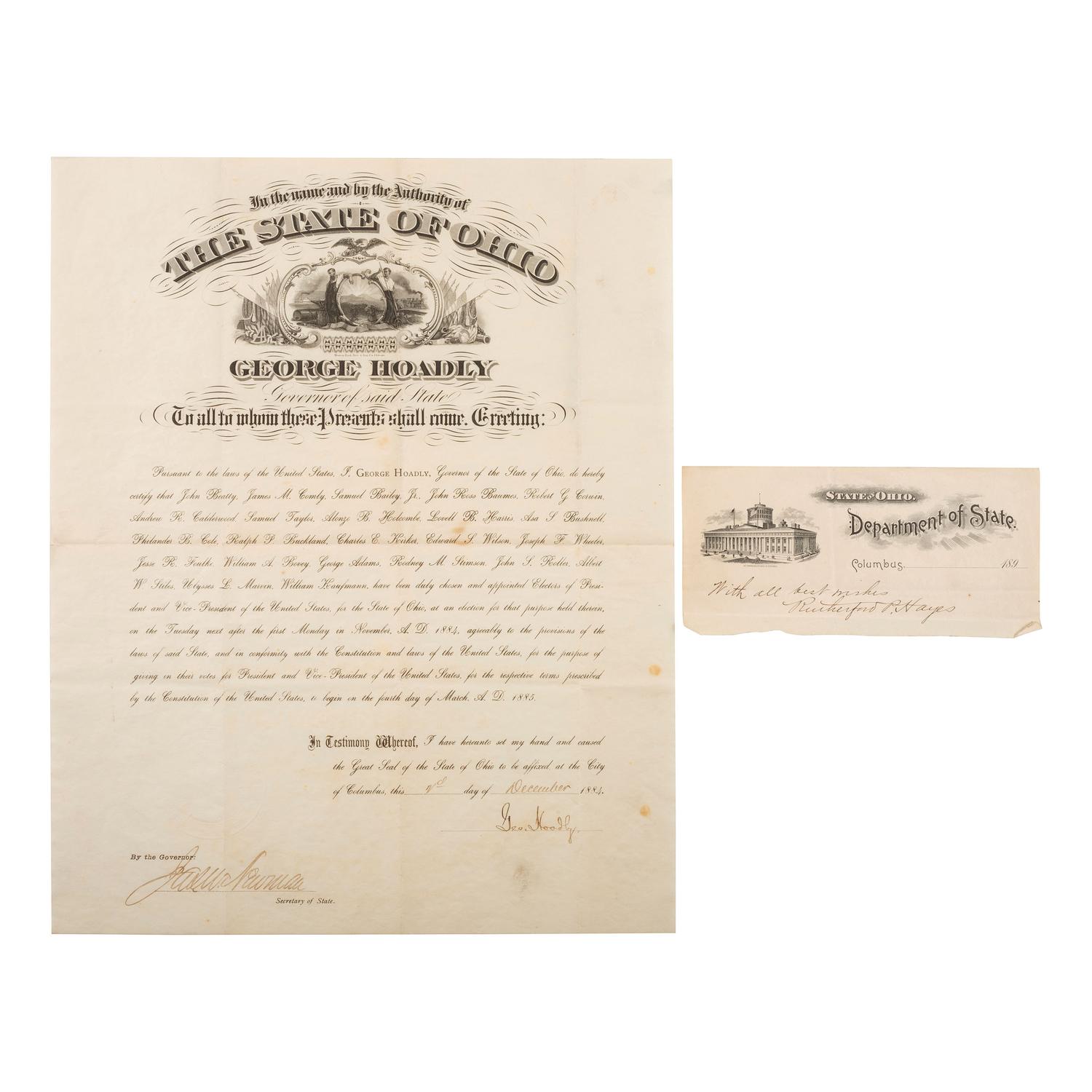 [POLITICS IN AMERICA] - [OHIO]. A group of 4 documents signed, incl. William McKinley.