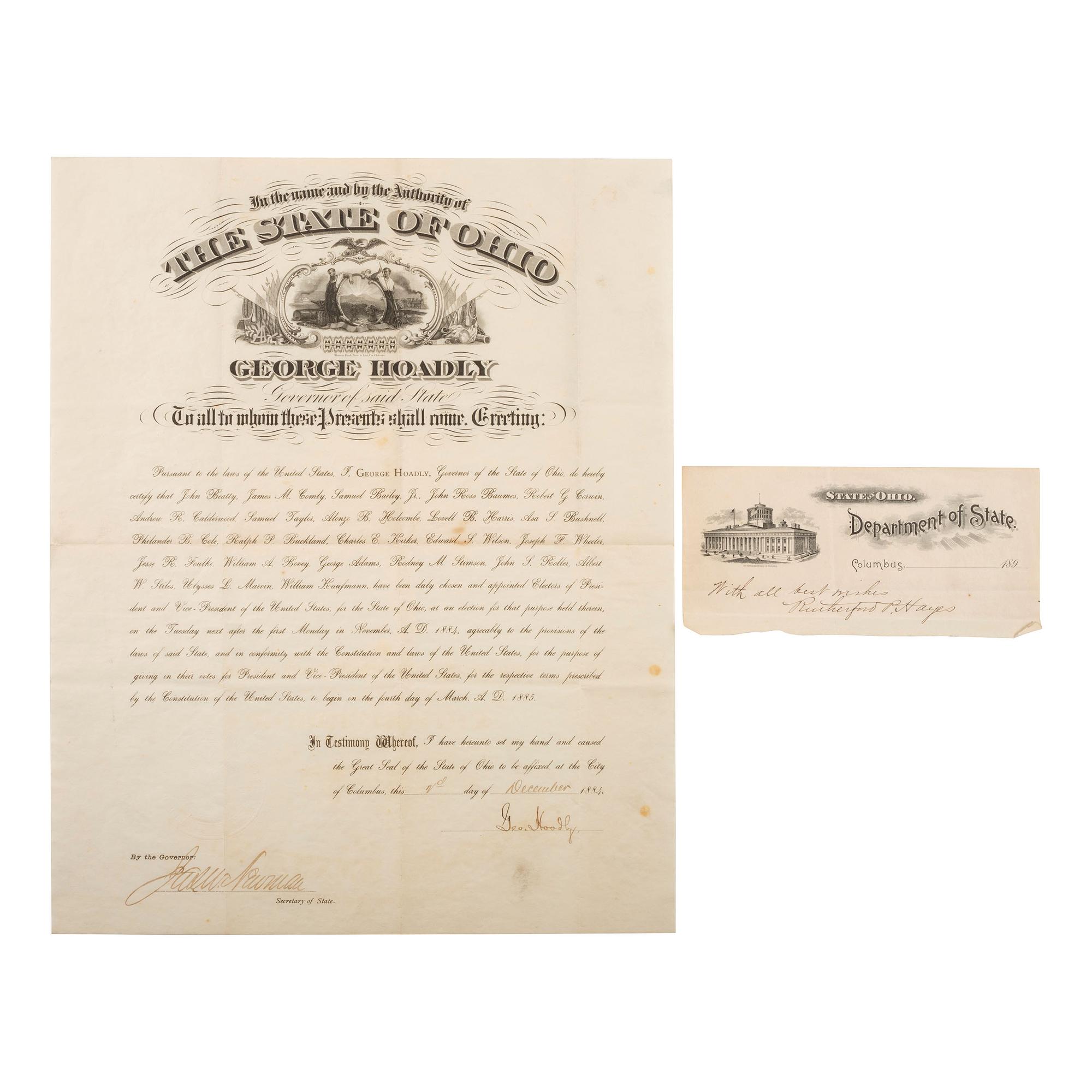 [POLITICS IN AMERICA] - [OHIO]. A group of 4 documents signed, incl. William McKinley.