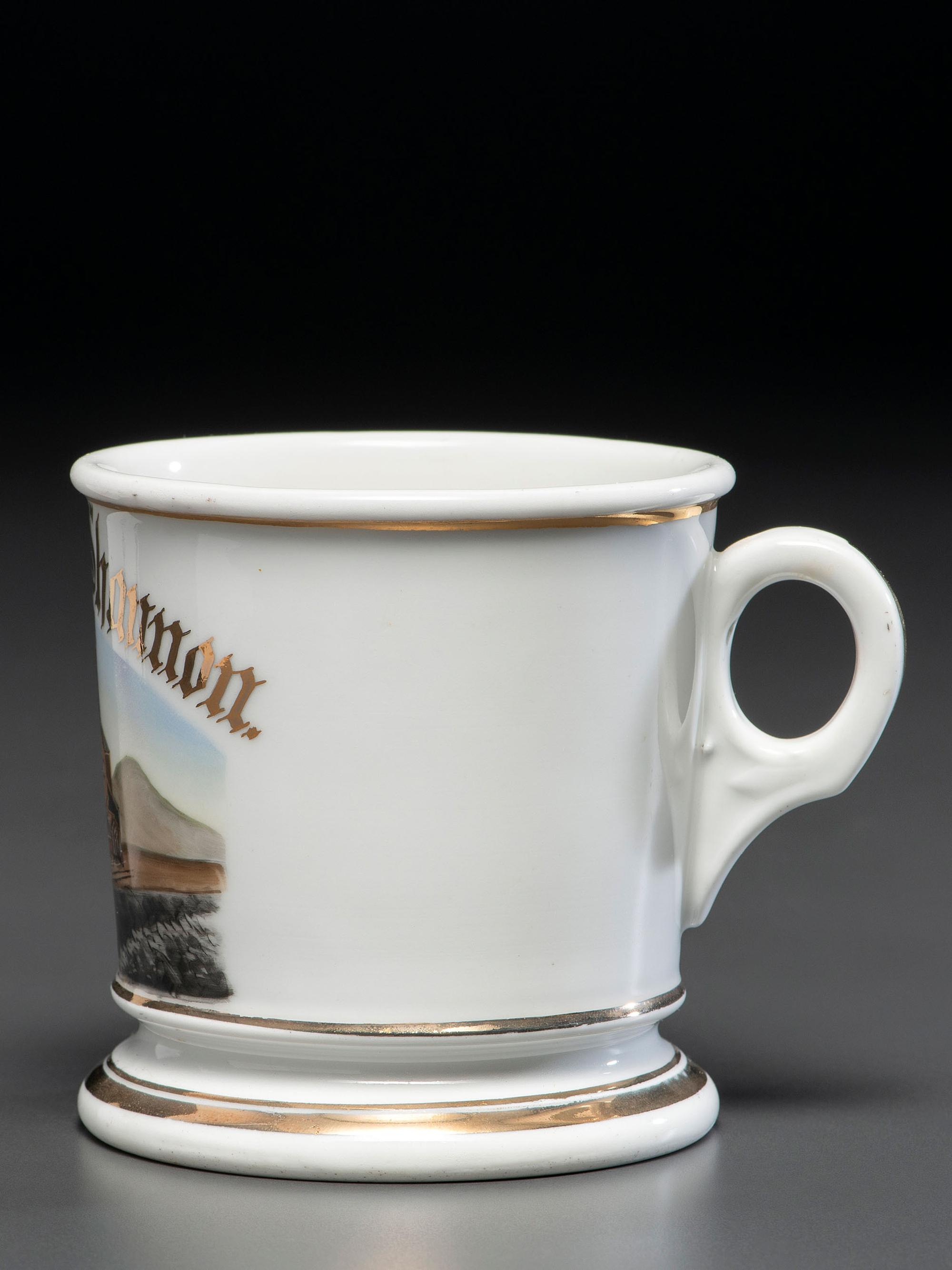 A Porcelain Occupational Shaving Mug Depicting a Coal Yard