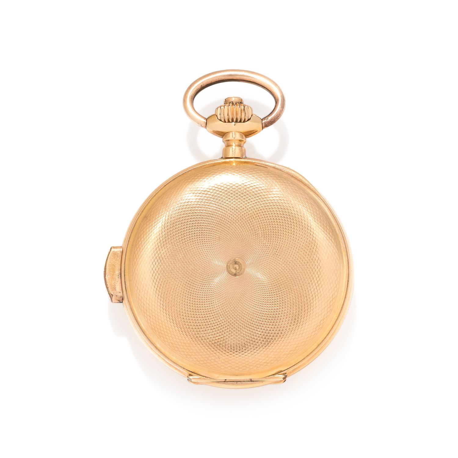 VOLTA, 18K YELLOW GOLD CHRONOGRAPH MINUTE REPEATER HUNTER CASE POCKET WATCH