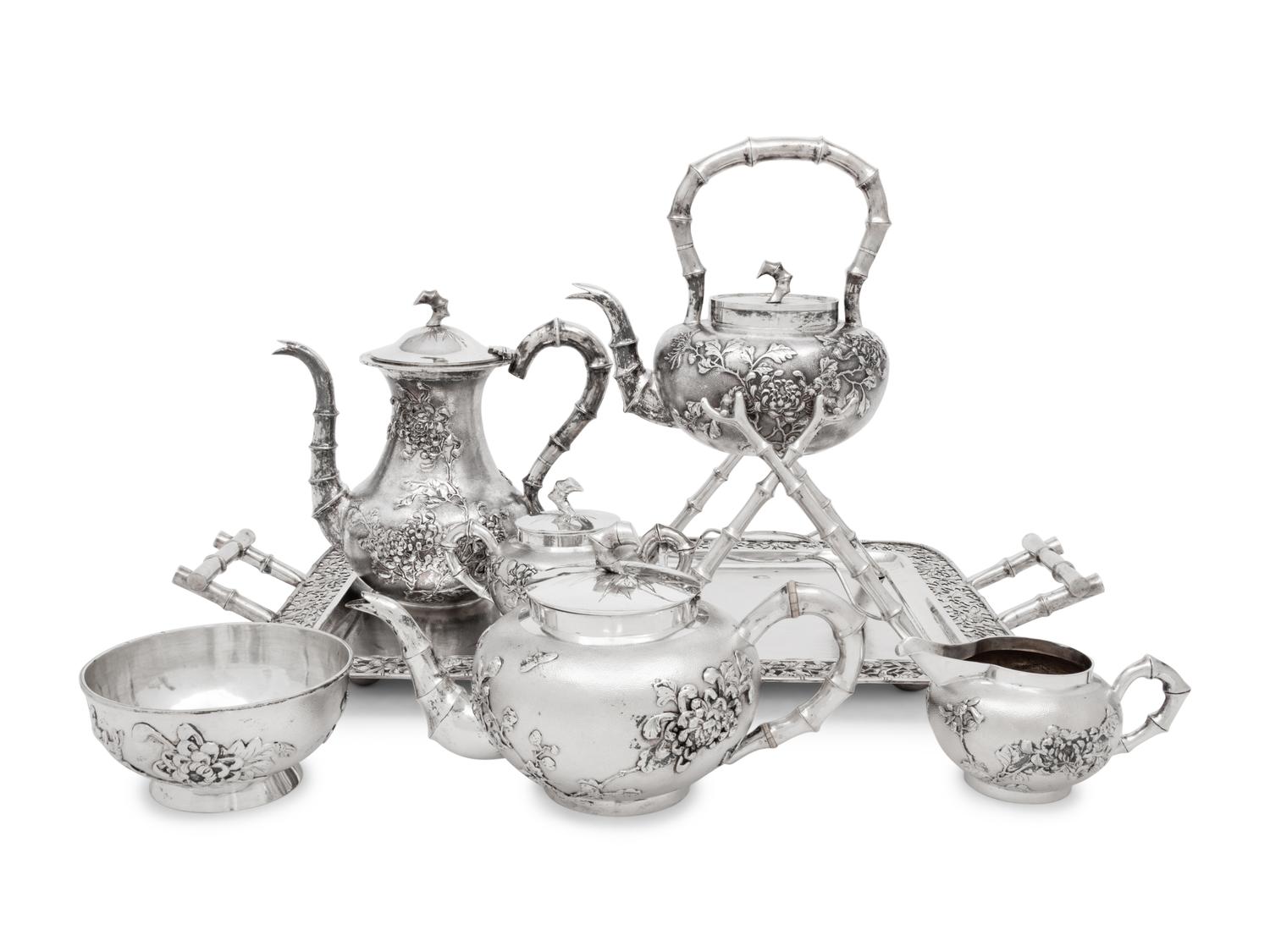 A Chinese Export Eight-Piece Silver Tea and Coffee Service