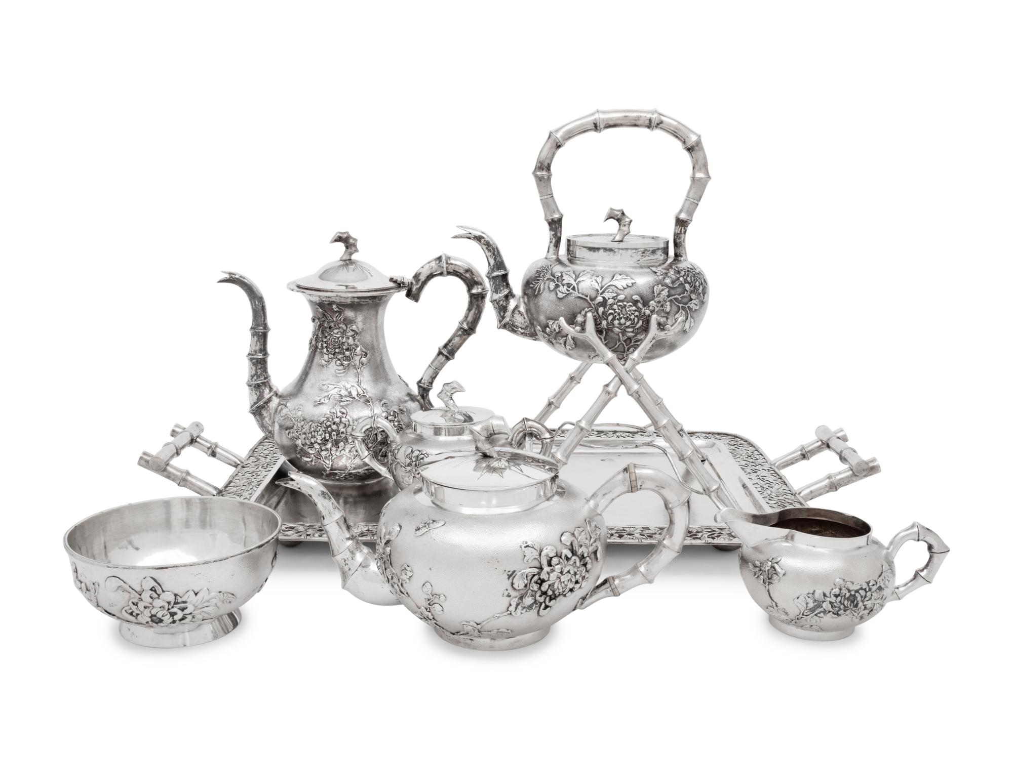 A Chinese Export Eight-Piece Silver Tea and Coffee Service