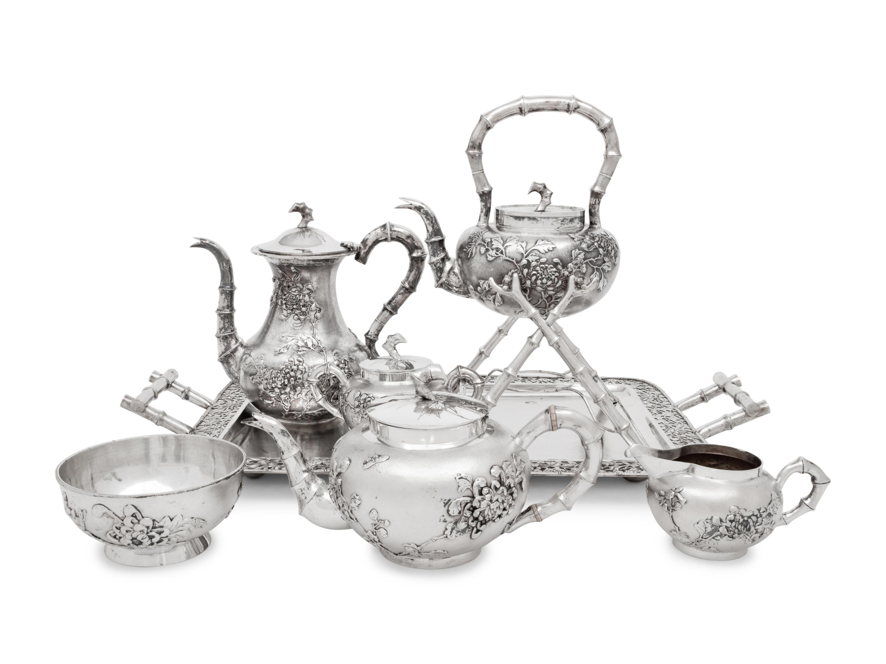 A Chinese Export Eight-Piece Silver Tea and Coffee Service