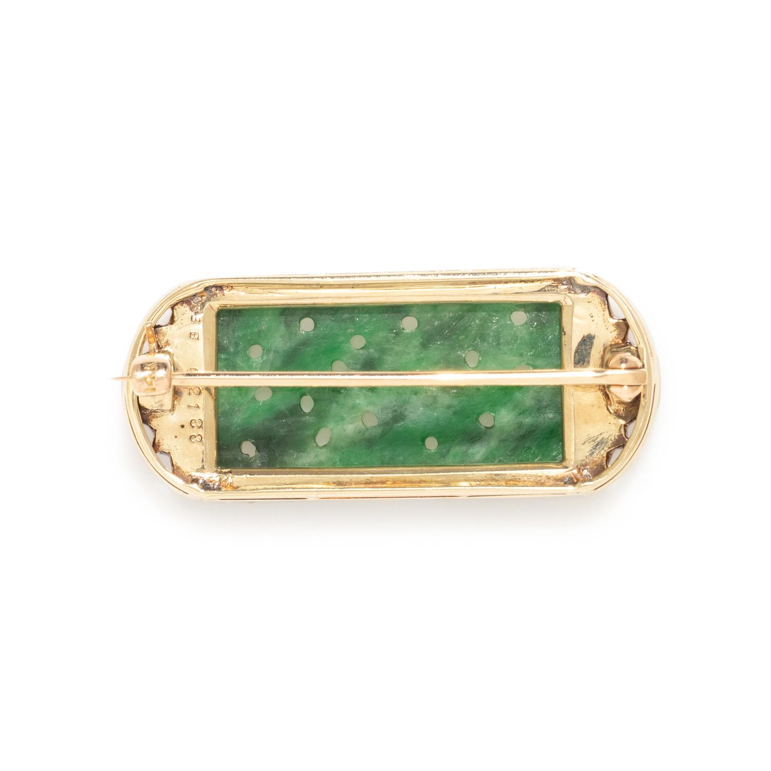 BAILEY, BANKS & BIDDLE, ART DECO, JADE, DIAMOND AND ENAMEL BROOCH