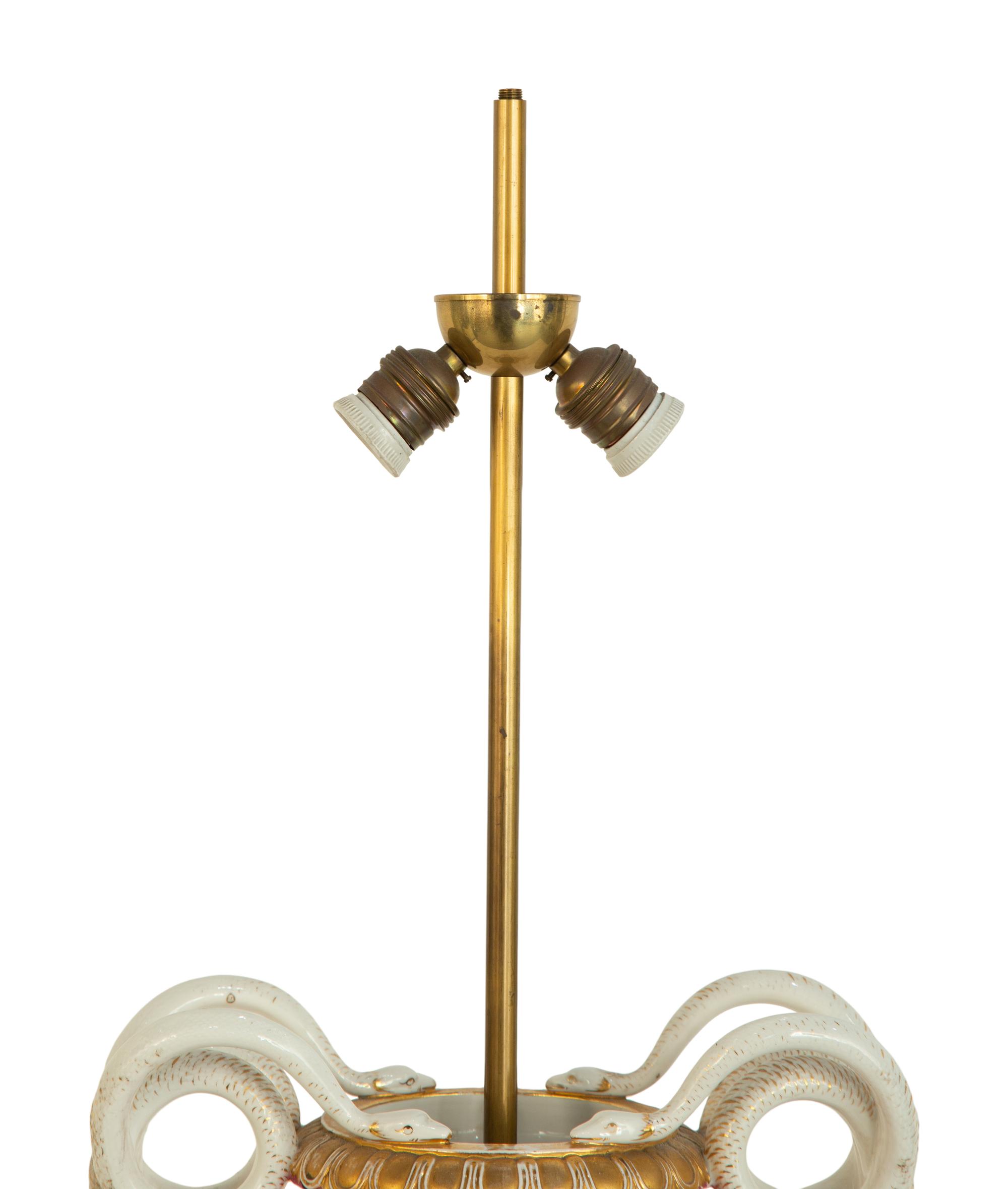 A Meissen Porcelain Snake Handled Vase Mounted as a Lamp