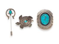 Collection of Three Native America Sterling Silver Brooches