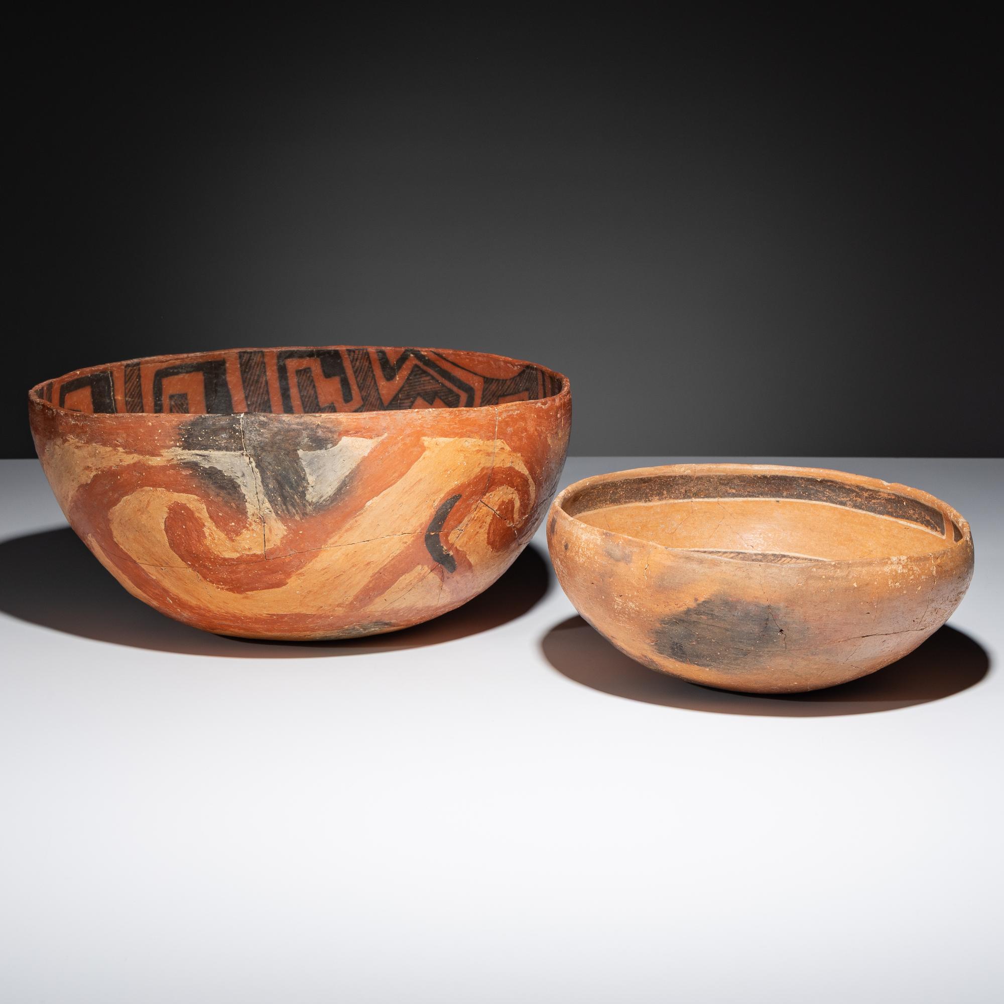 Ancestral Pueblo, Homolovi Black-on-Orange Polychrome AND St. Johns Black-on-Red Pottery Bowls