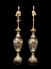 A Pair of French Gilt Bronze Mounted Cut Glass Vases Mounted as Lamps