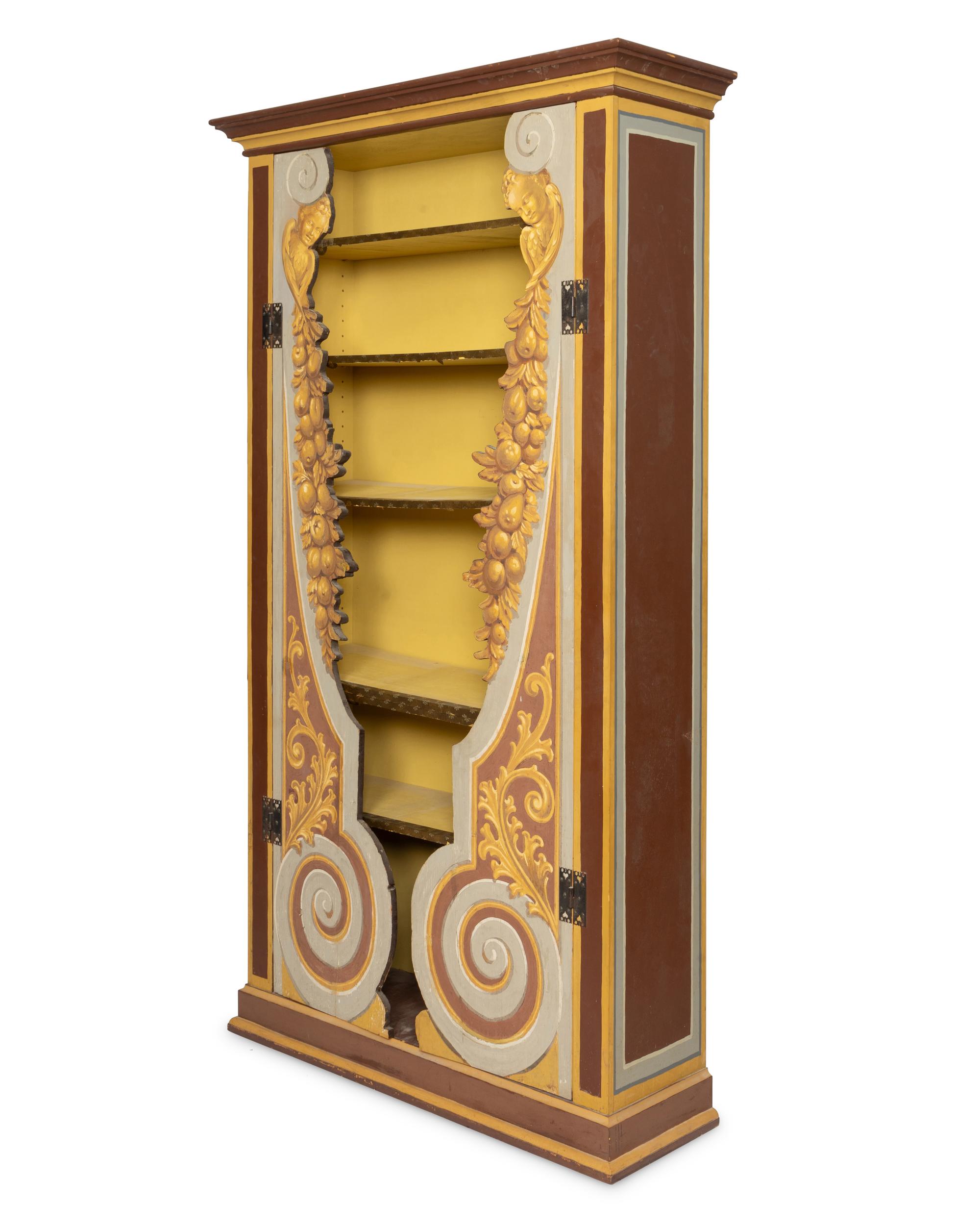 An Italian Baroque Style Polychrome Decorated Bookcase