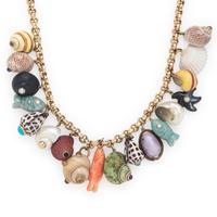 Shell, Multigem, and Yellow Gold Shell Charm Necklace