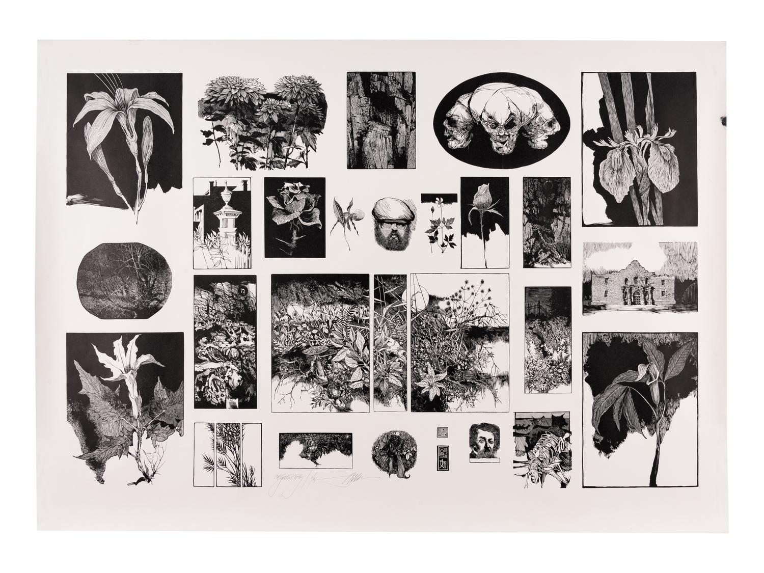 MOSER, Barry. McGrath’s Folly. 2 sheets containing composites of numerous wood engravings by Moser printed by Harold McGrath from various works. Each 640 x 892 mm. Signed by Moser and inscribed “McGrath’s Folly,” and “McGraths Folly II,” each numbered 1/5 copies.