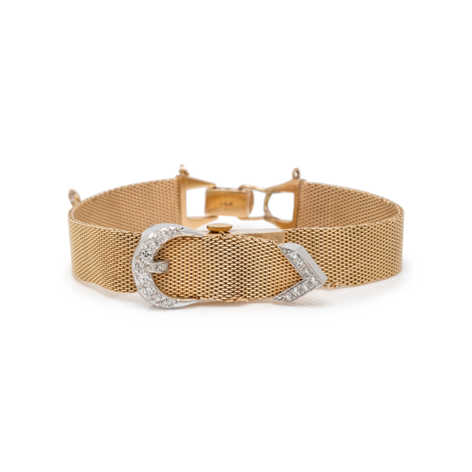 Croton, Nivada Grenchen, 14K Yellow Gold and Diamond Buckle Surprise Watch
