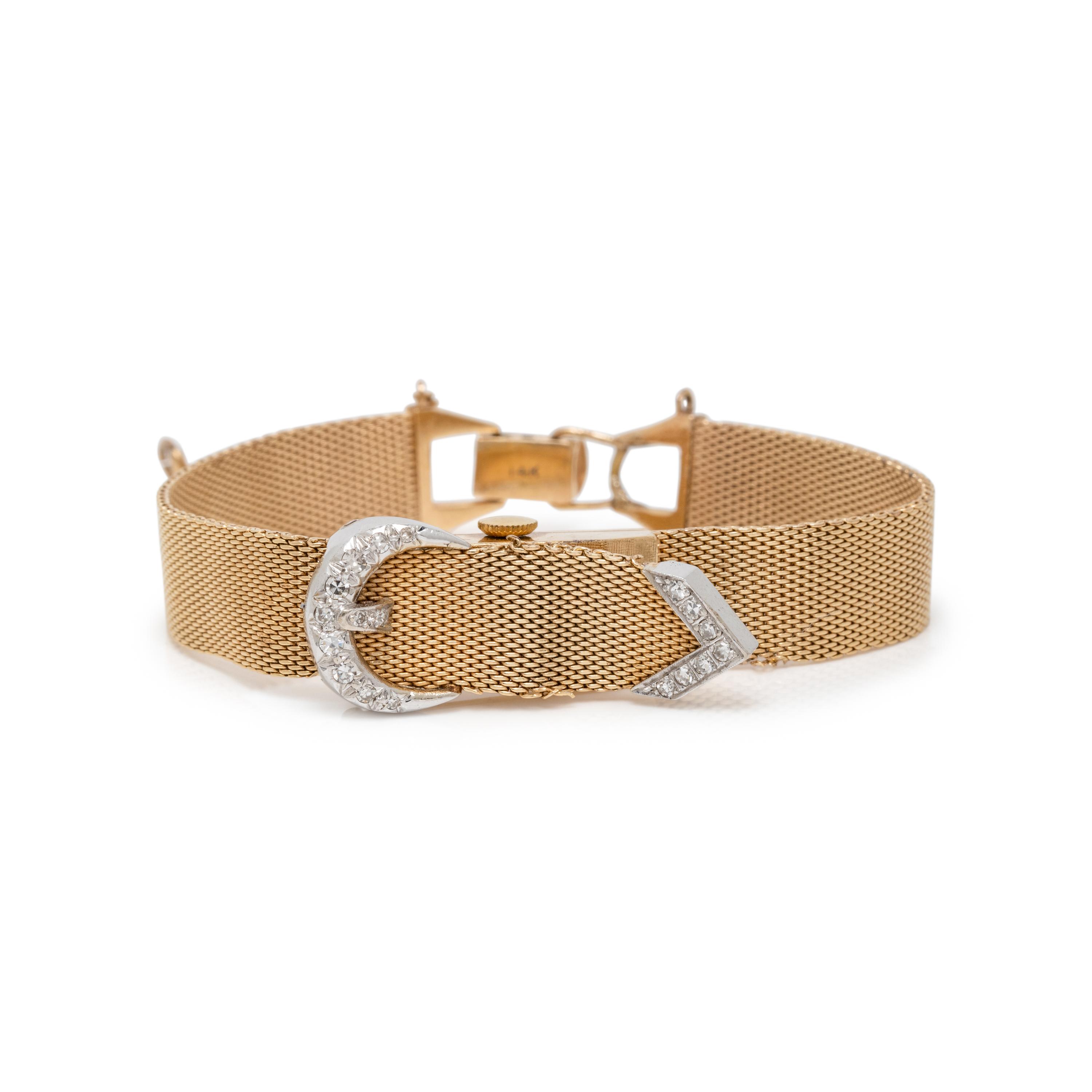 Croton, Nivada Grenchen, 14K Yellow Gold and Diamond Buckle Surprise Watch