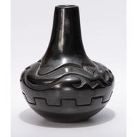 Deeply Carved Blackware Vase, with Avanyu AND Carved Blackware Jar