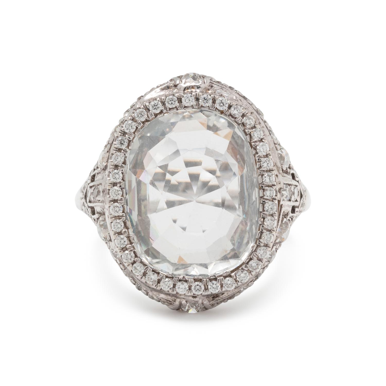 COLORLESS SAPPHIRE AND DIAMOND RING