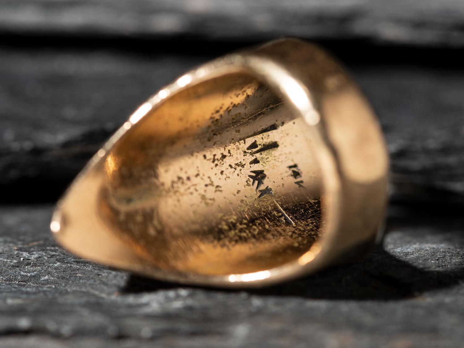 Bisbee Turquoise and 14K Gold Tufa Cast Shield Ring