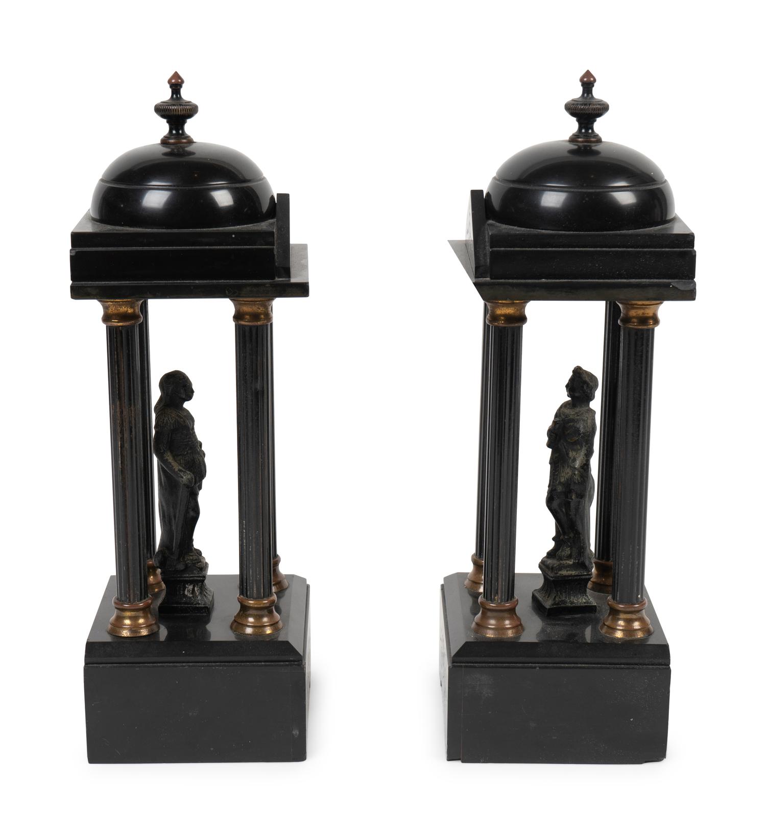 A Pair of Grand Tour Black Slate Collonnade Temple Models — LATE 19TH CENTURY