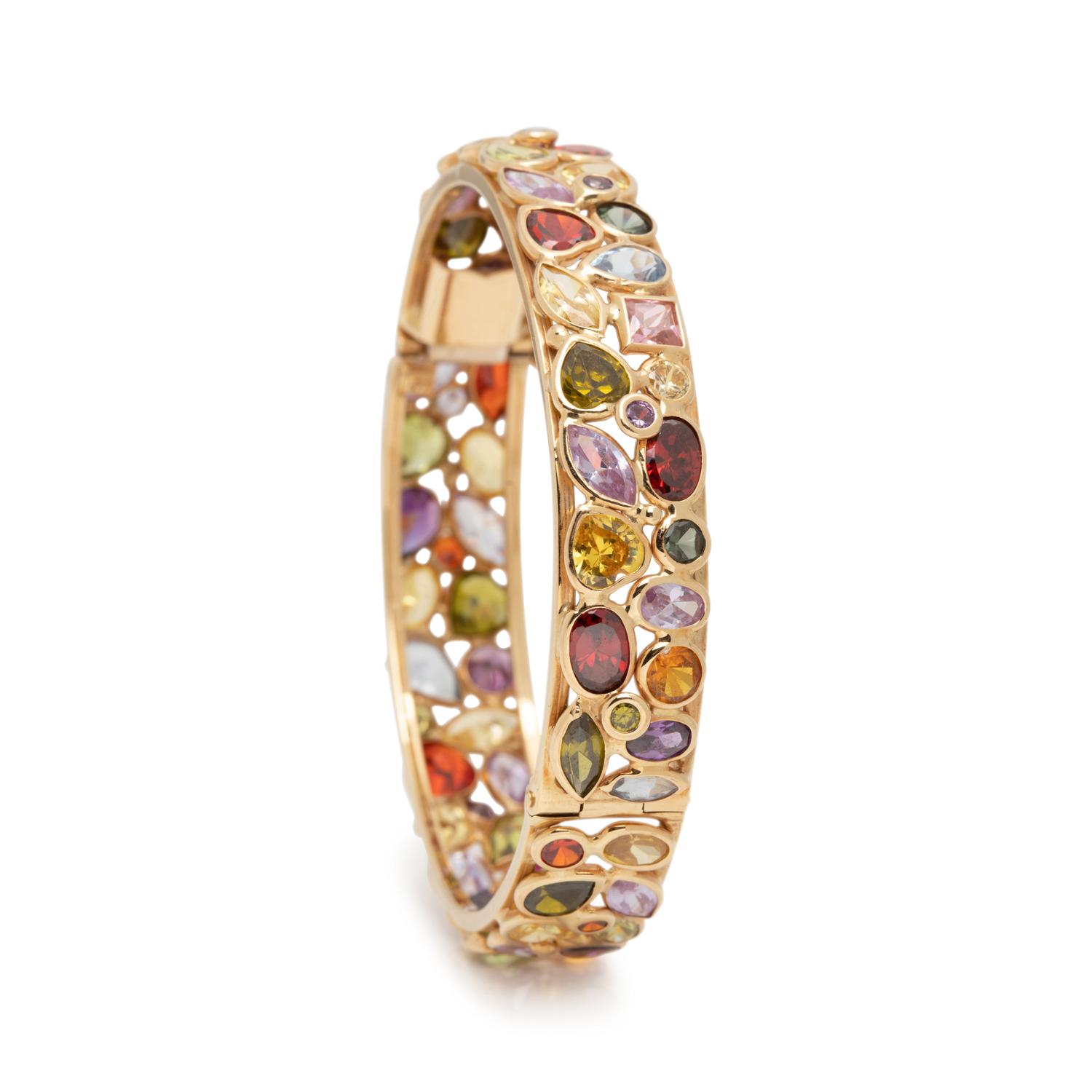 YELLOW GOLD AND MULTIGEM BANGLE BRACELET