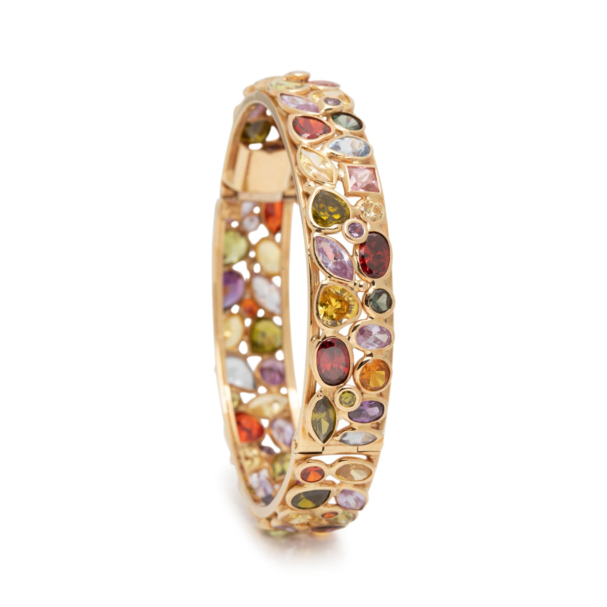YELLOW GOLD AND MULTIGEM BANGLE BRACELET