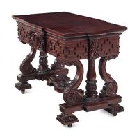 A Continental Carved Mahogany Metamorphic Library Table and Ladder