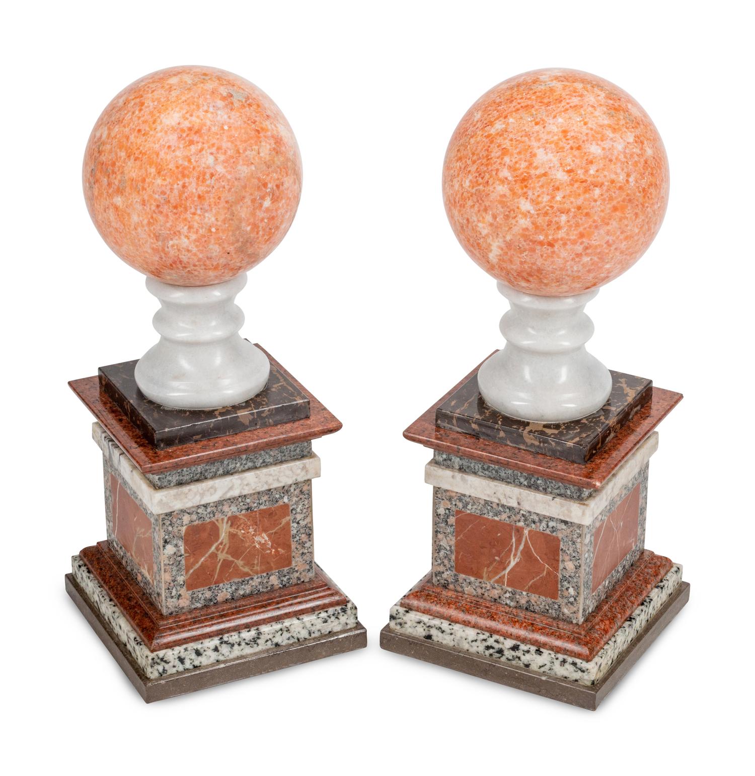 A Pair of Grand Tour Style Vari-Color Marble Ornaments
