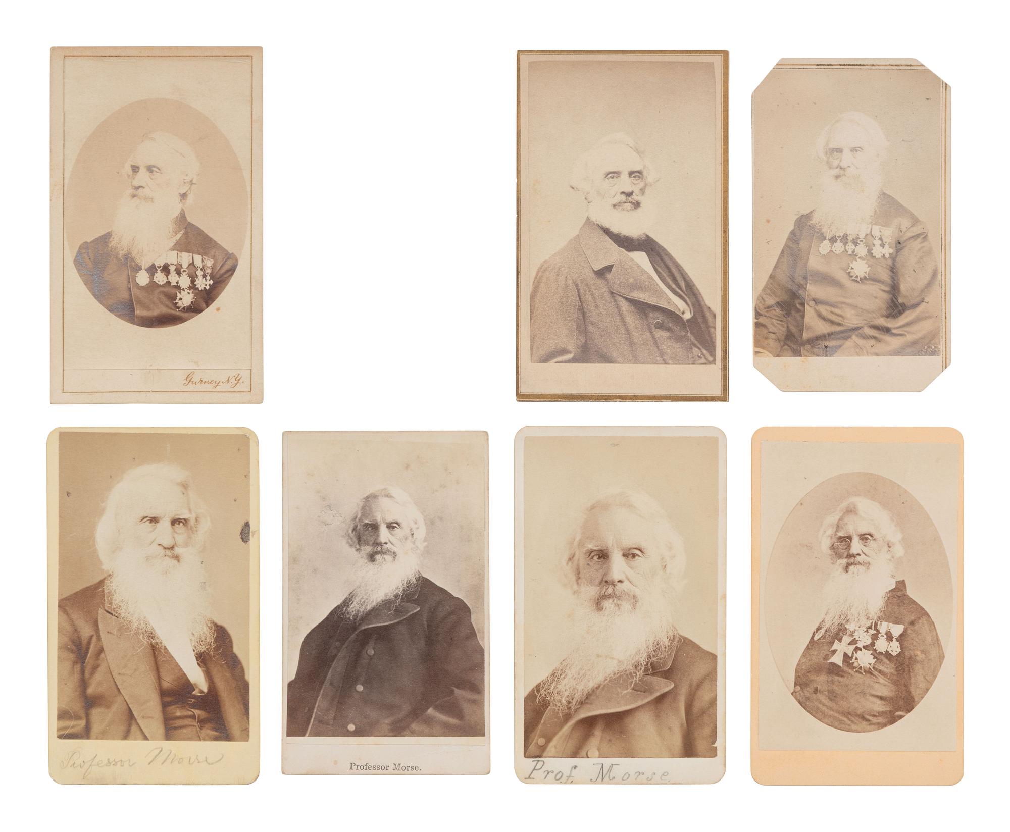 [EARLY PHOTOGRAPHY]. 7 CDVs of inventor and daguerreotypist Samuel F.B. Morse.