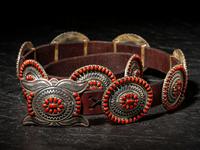 Sterling Silver and Coral Cluster Concha Belt
