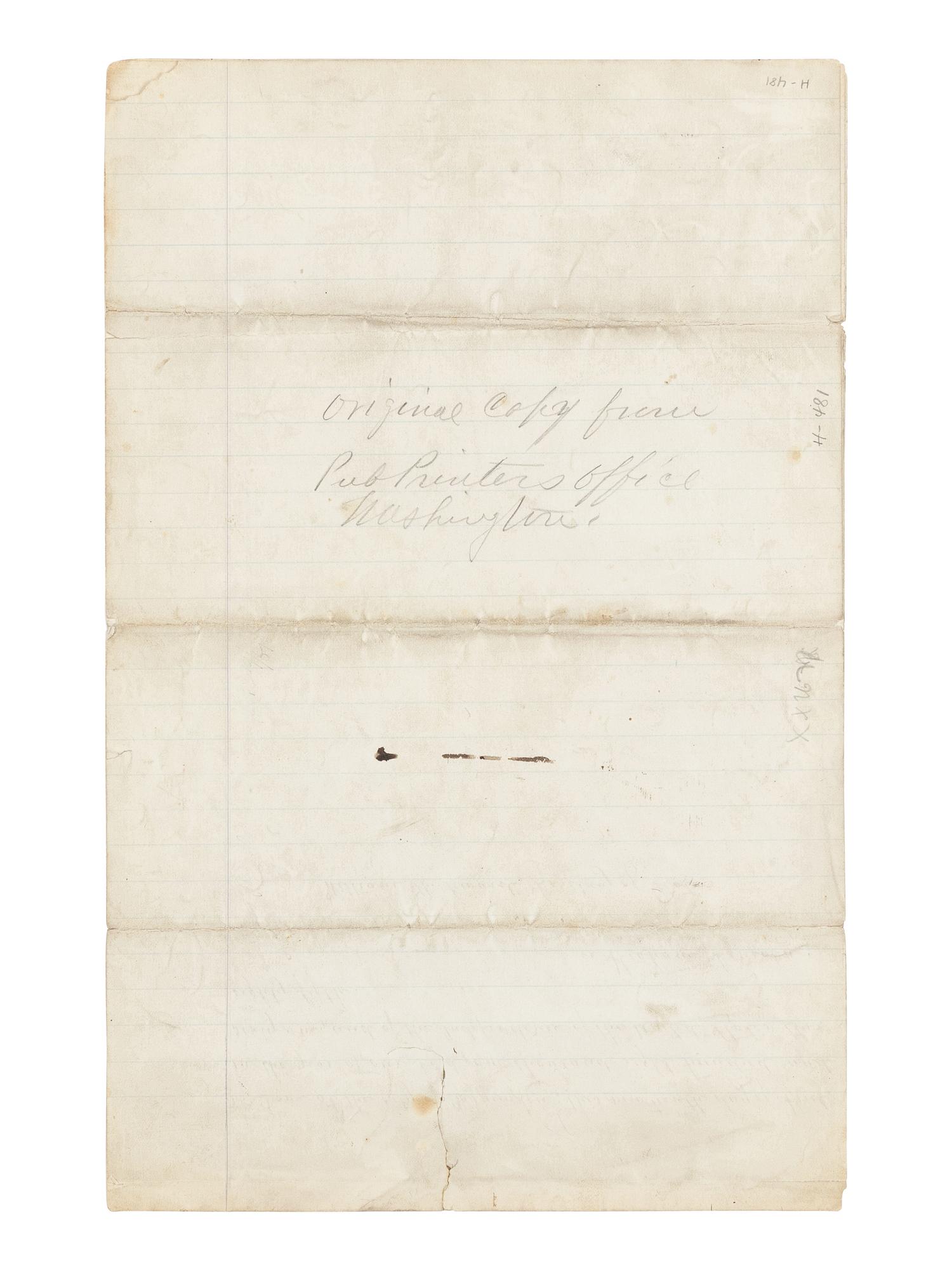 [LINCOLN, Abraham (1809-1865)]. A fair copy manuscript of Lincoln's proclamation ordering the blockade of all Confederate ports. Washington, D.C., ca. 18 April 1861 or before.