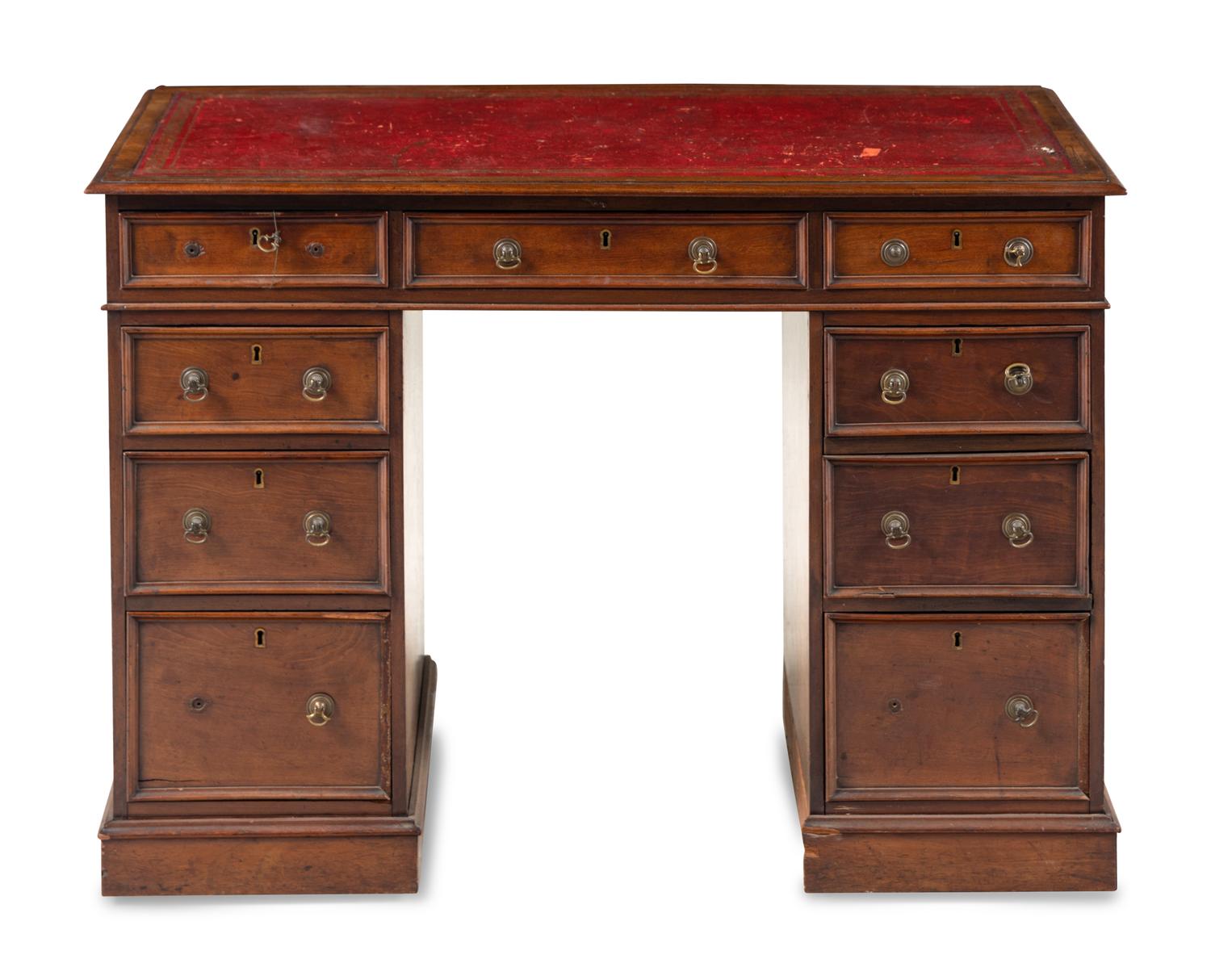 An Edwardian Walnut Pedestal Desk