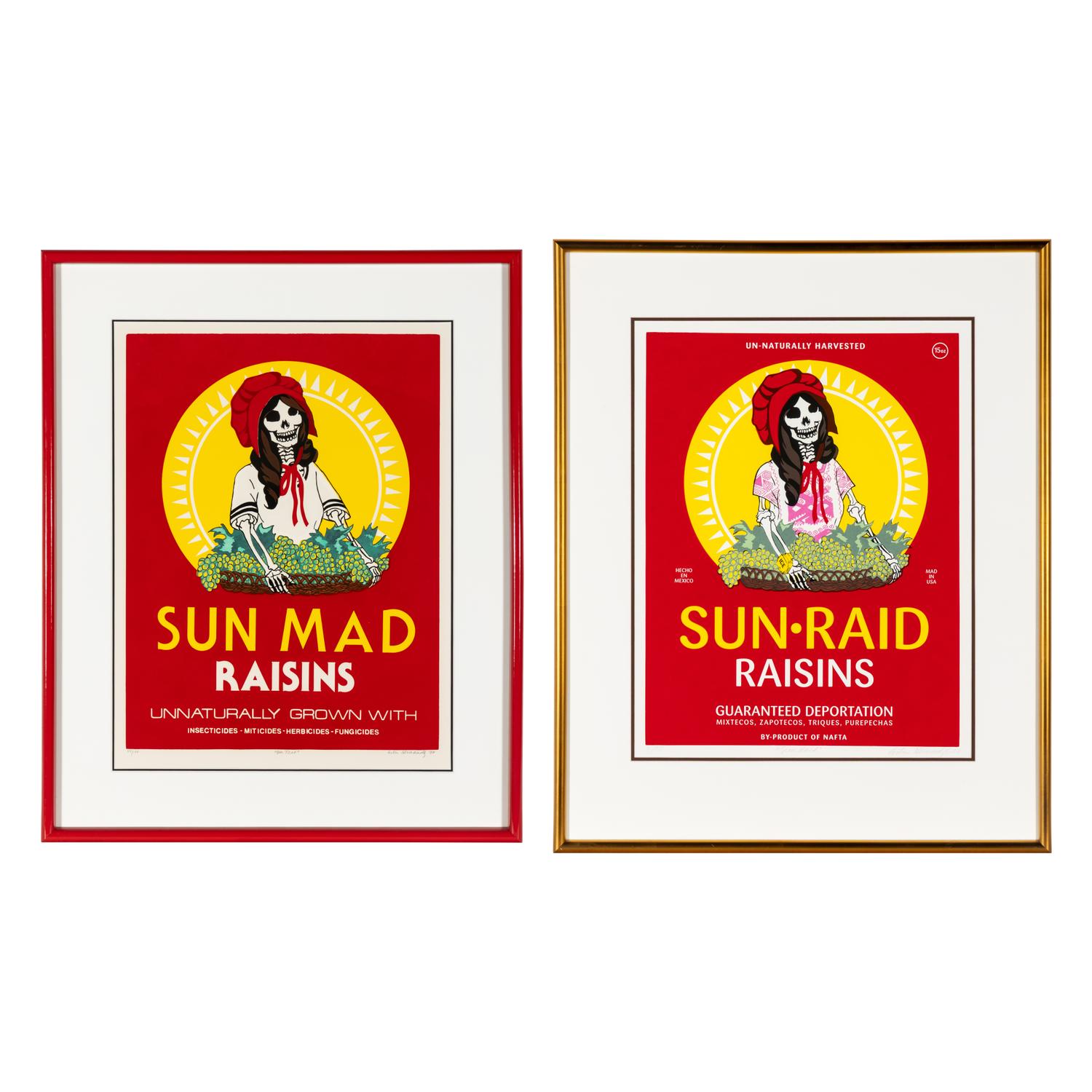 Esther Hernandez (American, b. 1944) — Sun Mad Raisins and Sun Raid Raisins (two works), 1982 and 2008