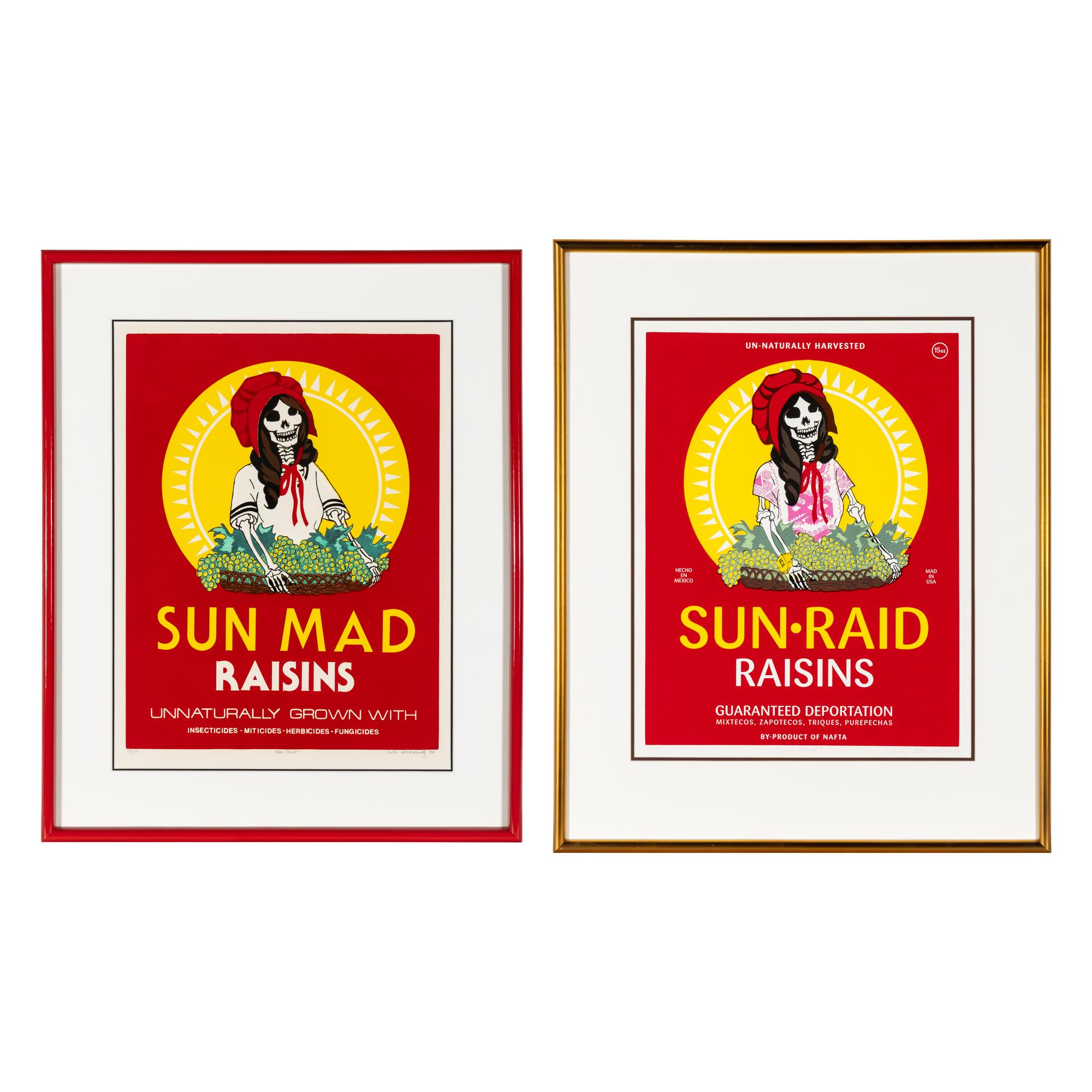 Esther Hernandez (American, b. 1944) — Sun Mad Raisins and Sun Raid Raisins (two works), 1982 and 2008