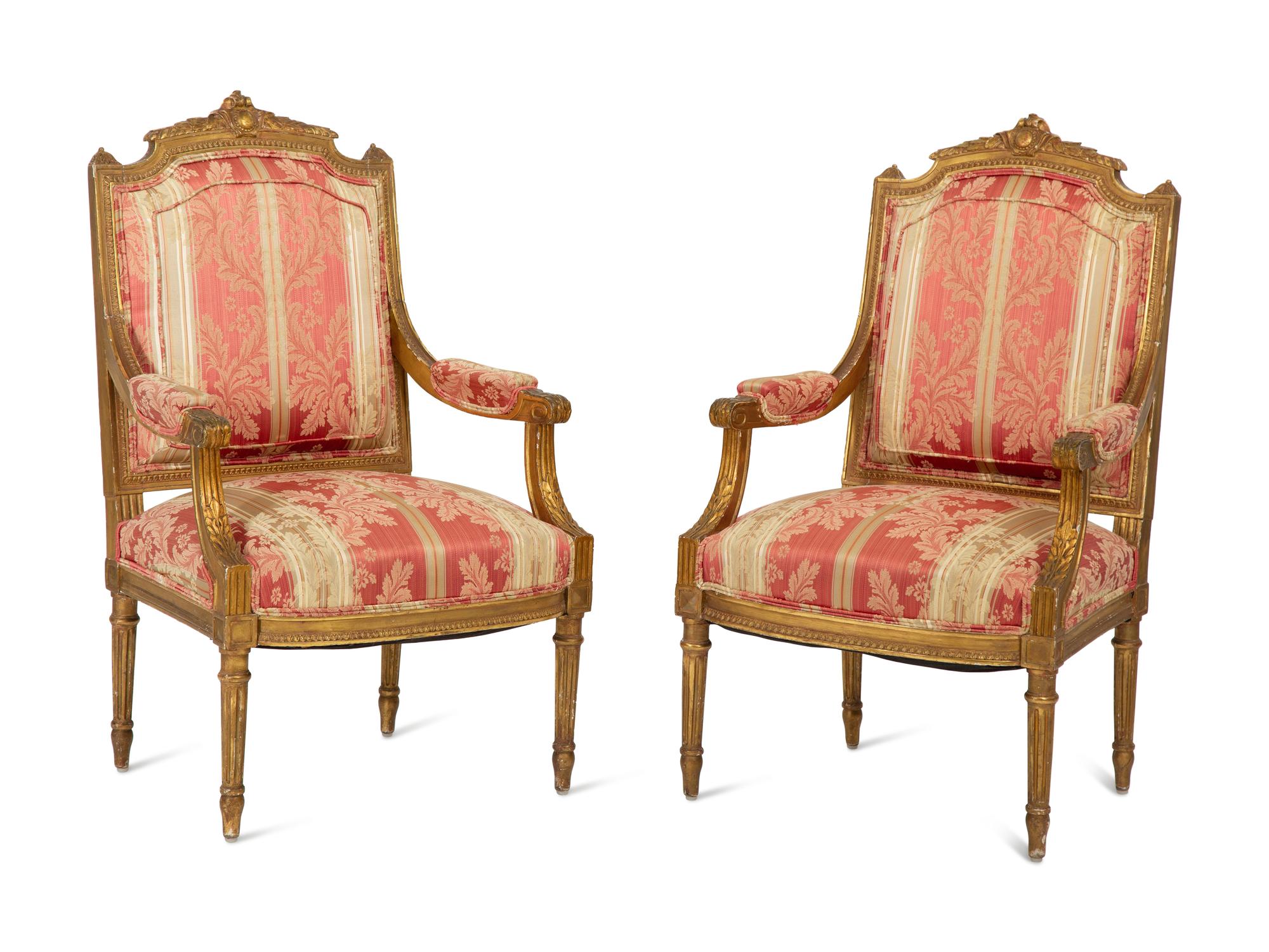 A Pair of Louis XVI Style Giltwood Fauteuils à la Reine