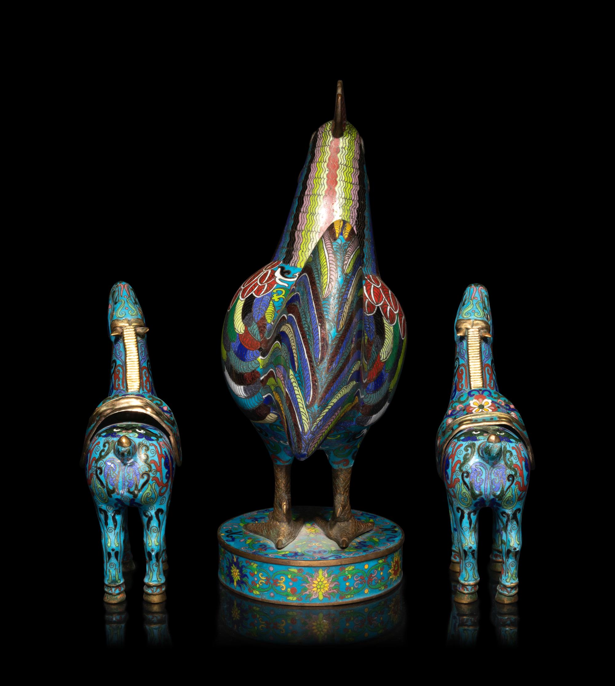 Three Chinese Cloisonné Enamel Animal Figures