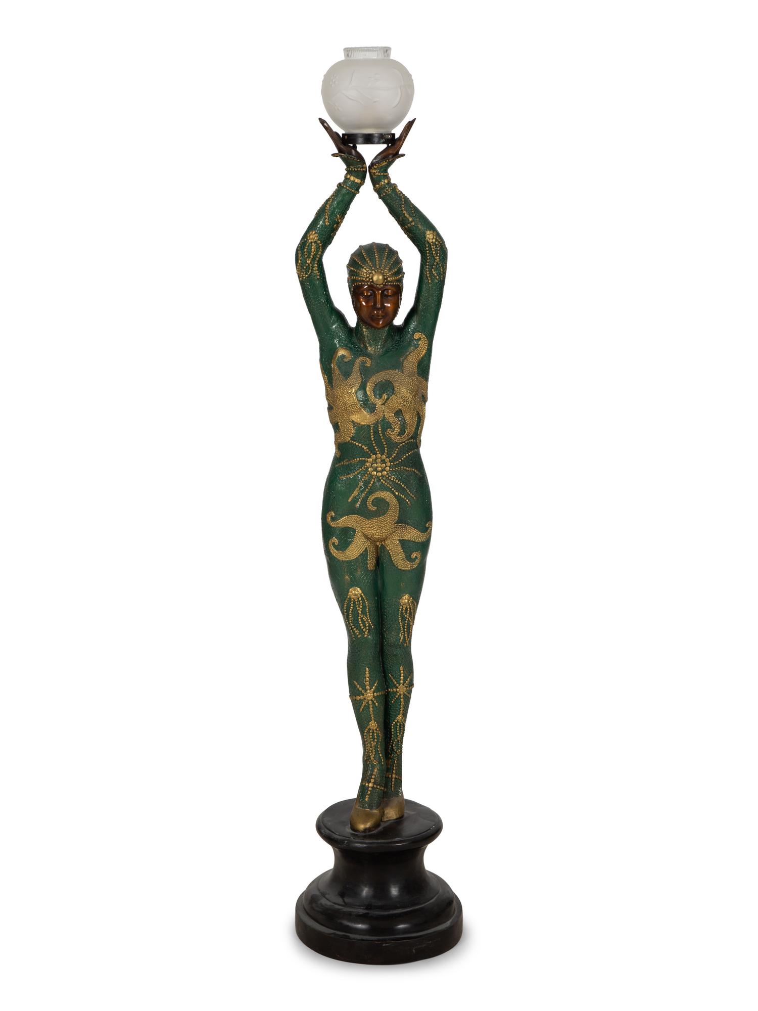 A Polychromed Metal Figural Floor Lamp in the Style of Chiparus