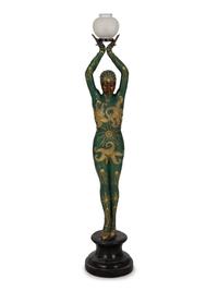 A Polychromed Metal Figural Floor Lamp in the Style of Chiparus