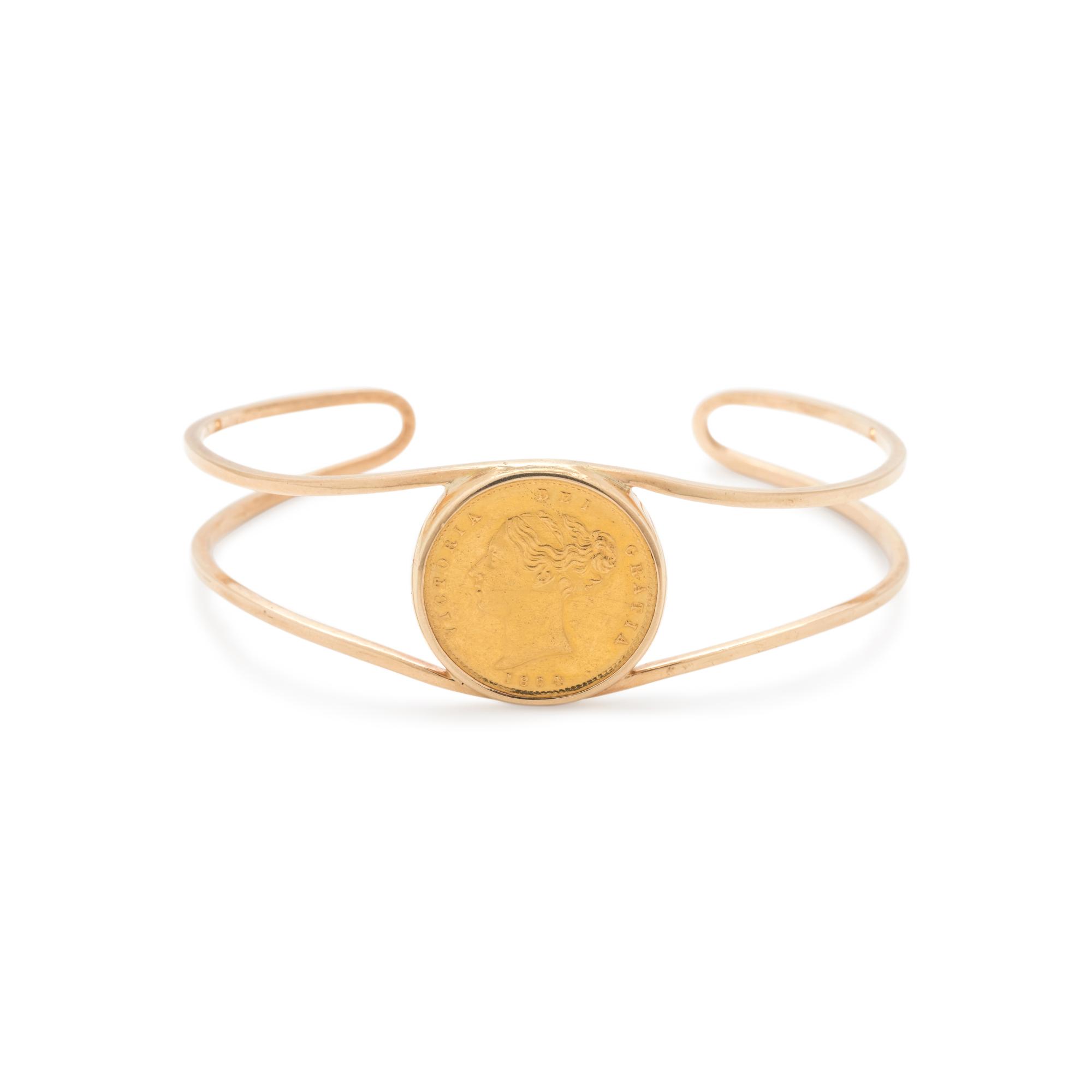 YELLOW GOLD AND BRITISH SOVEREIGN COIN CUFF BRACELET