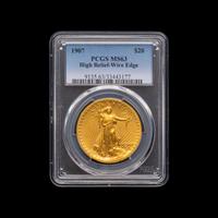 A 1907 Saint Gaudens: High Relief-Wire Edge $20 Gold Coin [PCGS MS63]