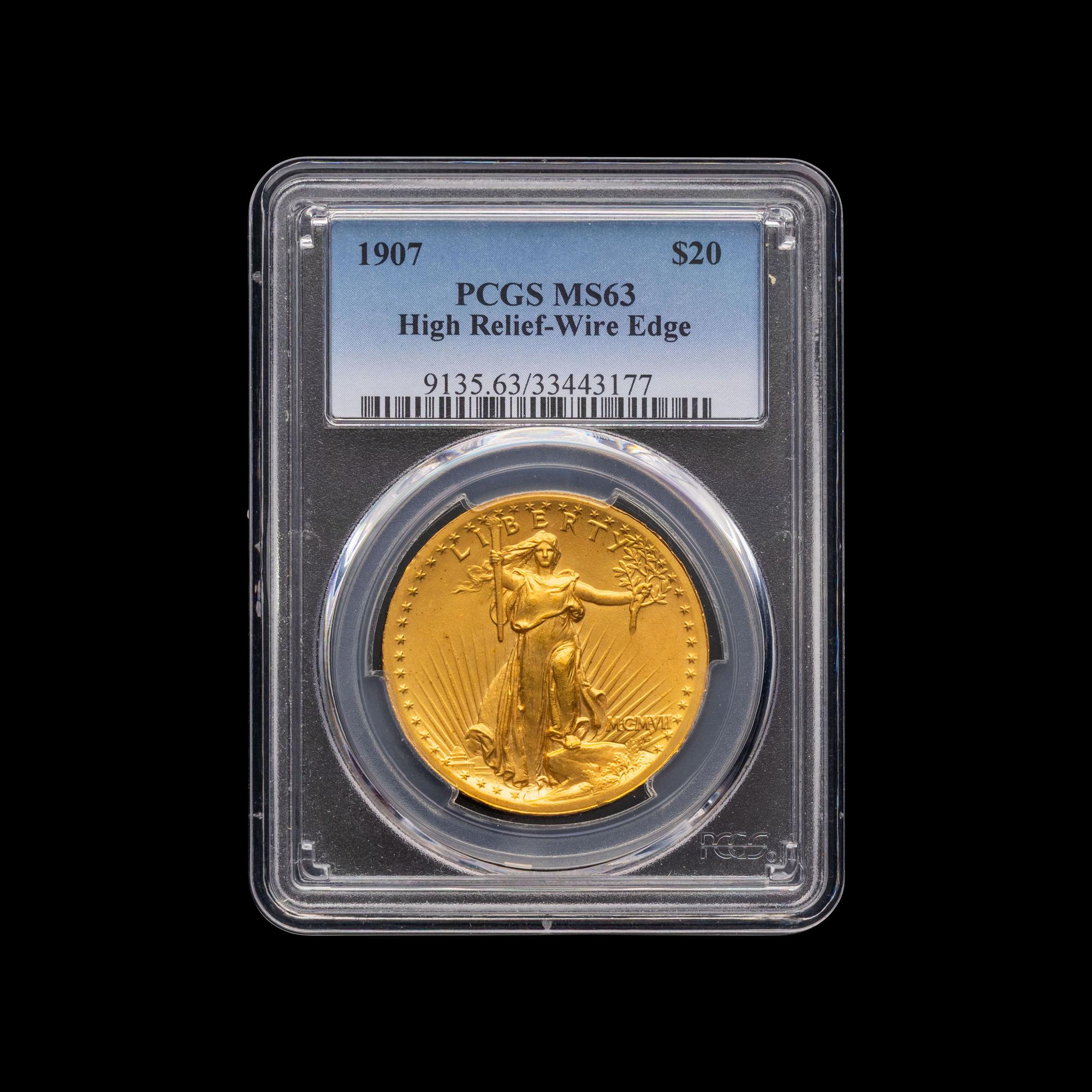 A 1907 Saint Gaudens: High Relief-Wire Edge $20 Gold Coin [PCGS MS63]