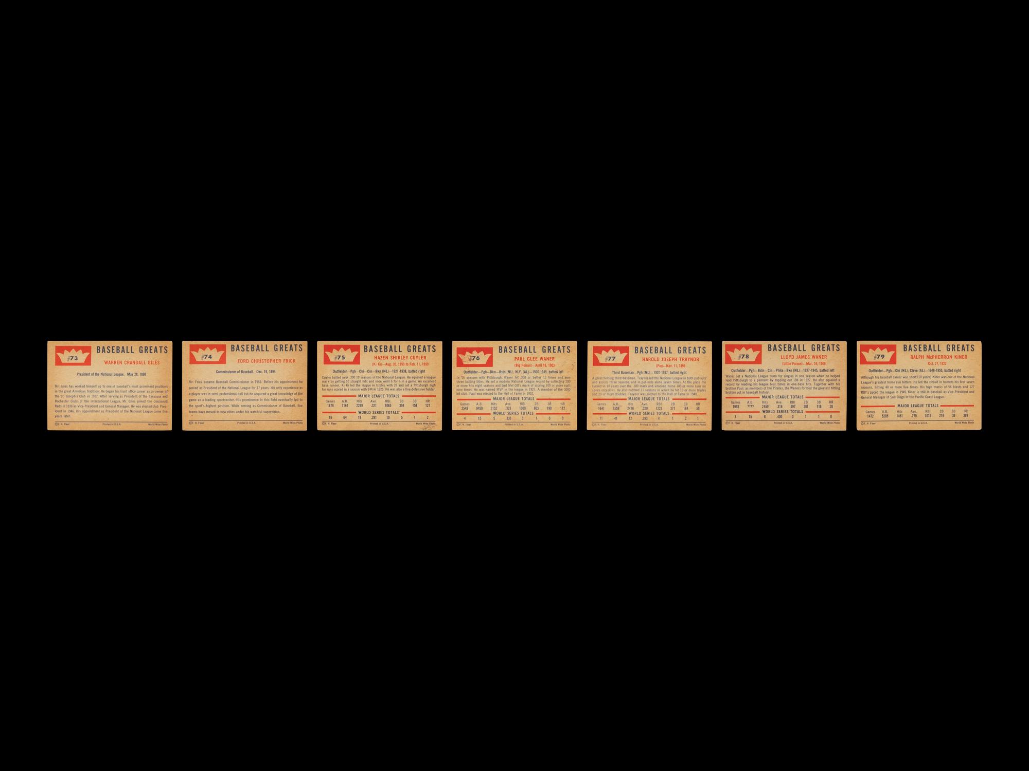 A Complete Set of 1960 Fleer Baseball Greats Cards (79/79)