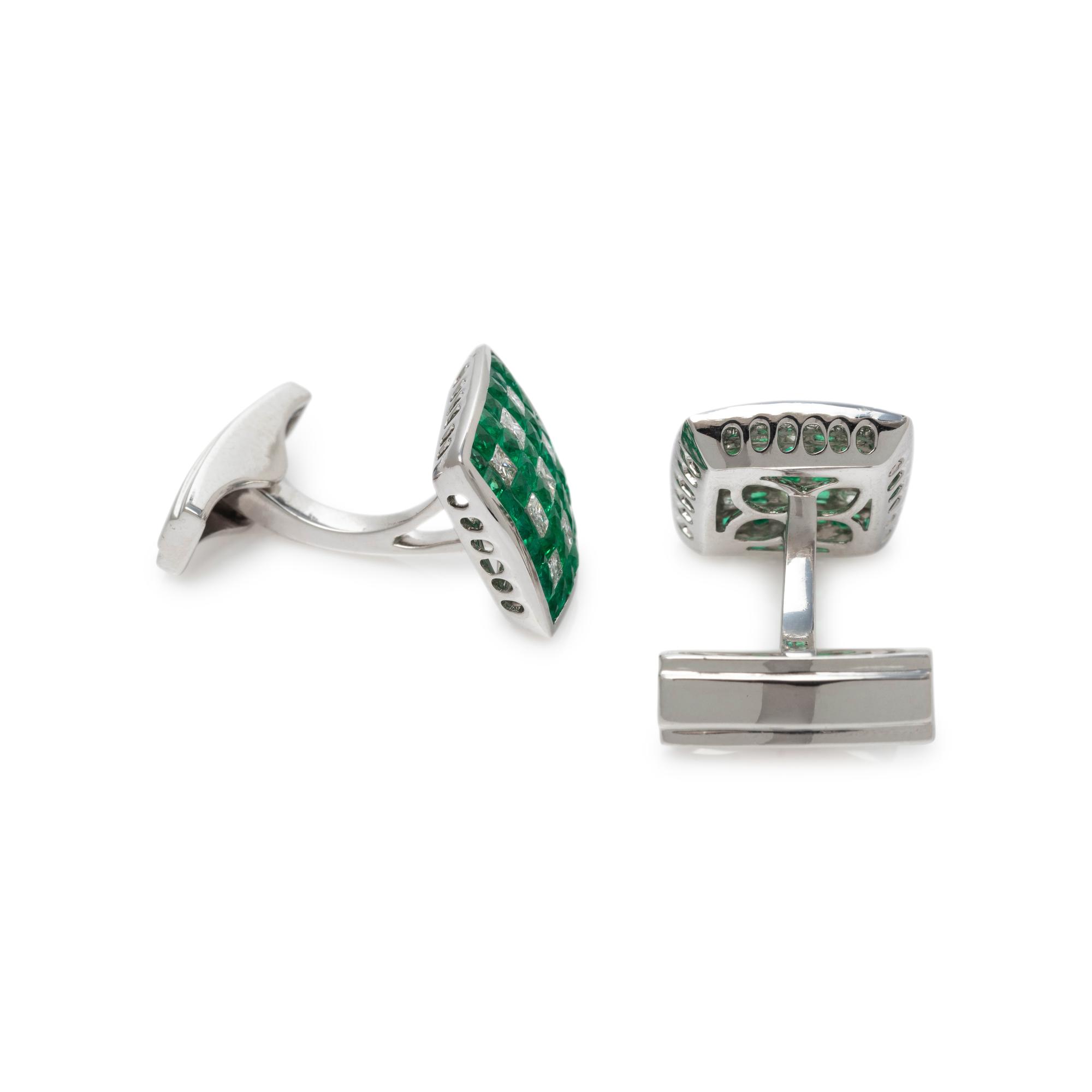 EMERALD AND DIAMOND CUFFLINKS