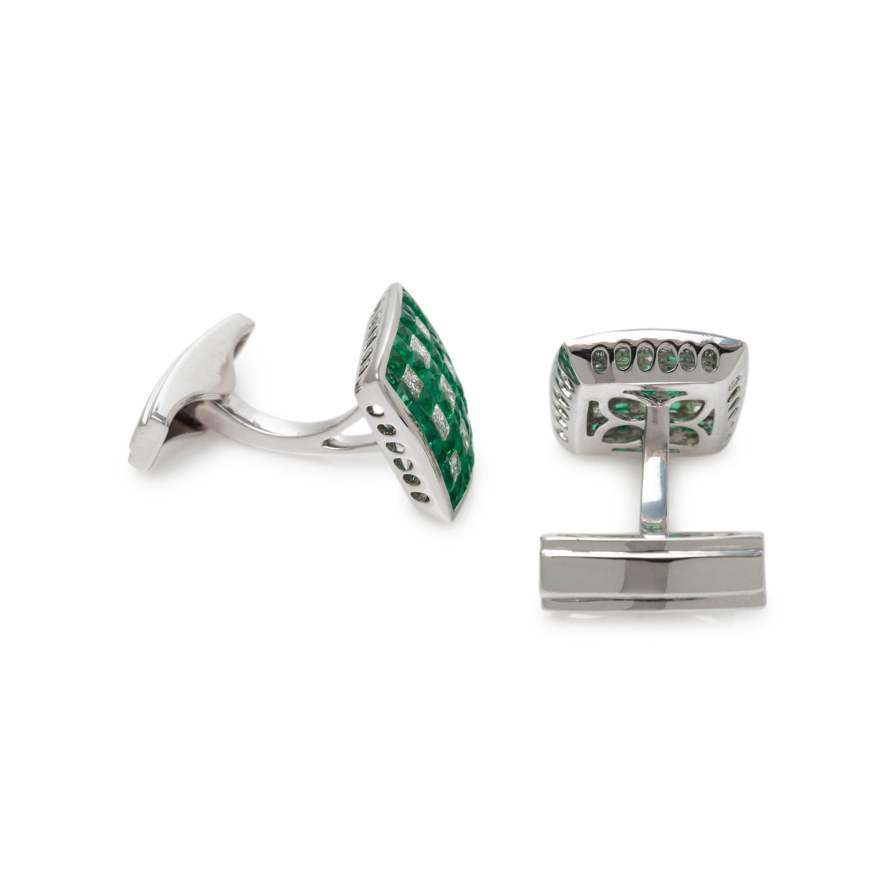 EMERALD AND DIAMOND CUFFLINKS