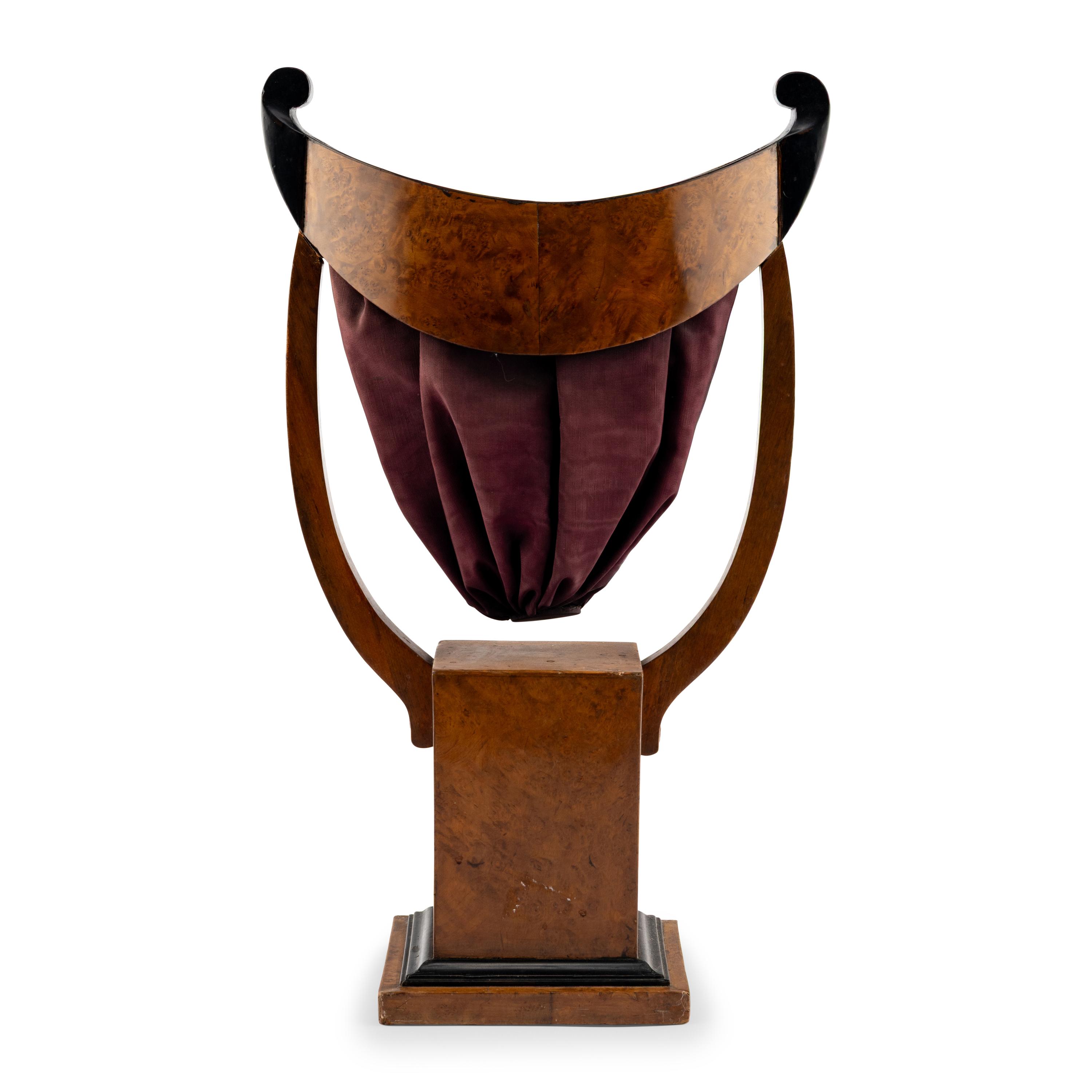 A Biedermeier Burl Walnut and Part-Ebonized Urn-Form Sewing Basket