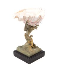 A Bronze and Gilt Bronze Base Tazza with Shell Bowl Height 7 inches.