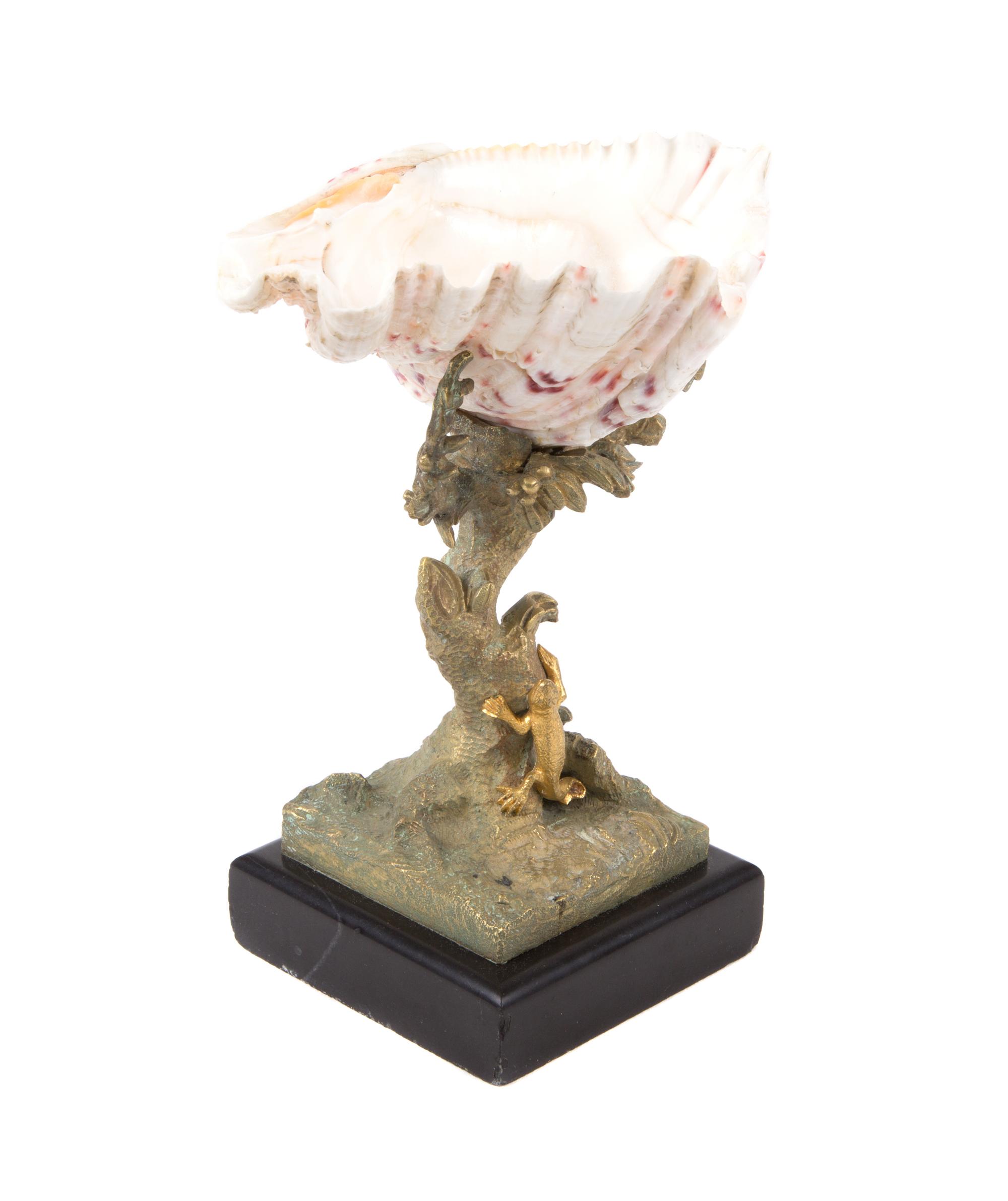 A Bronze and Gilt Bronze Base Tazza with Shell Bowl Height 7 inches.