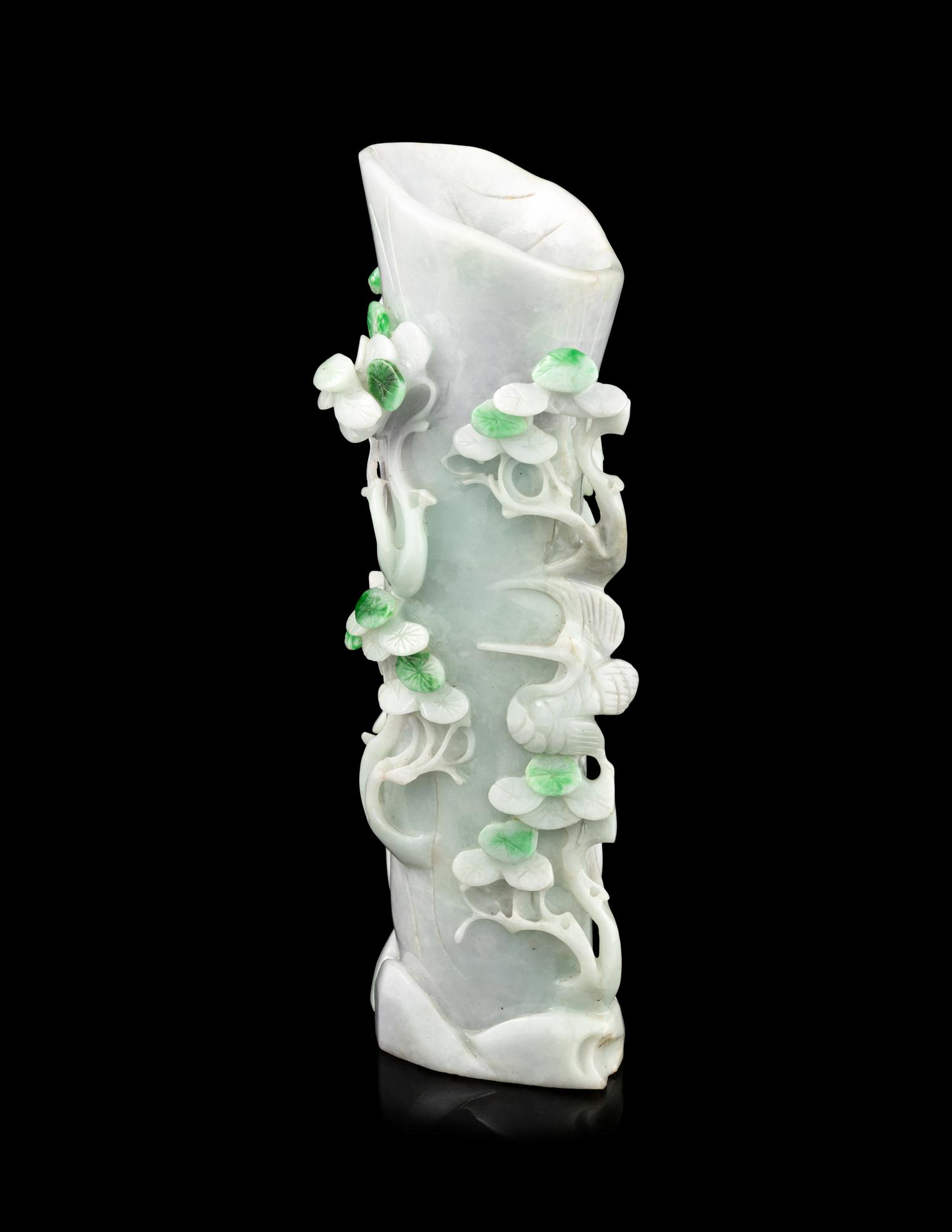 An Apple Green and Lavender Jadeite Vase
