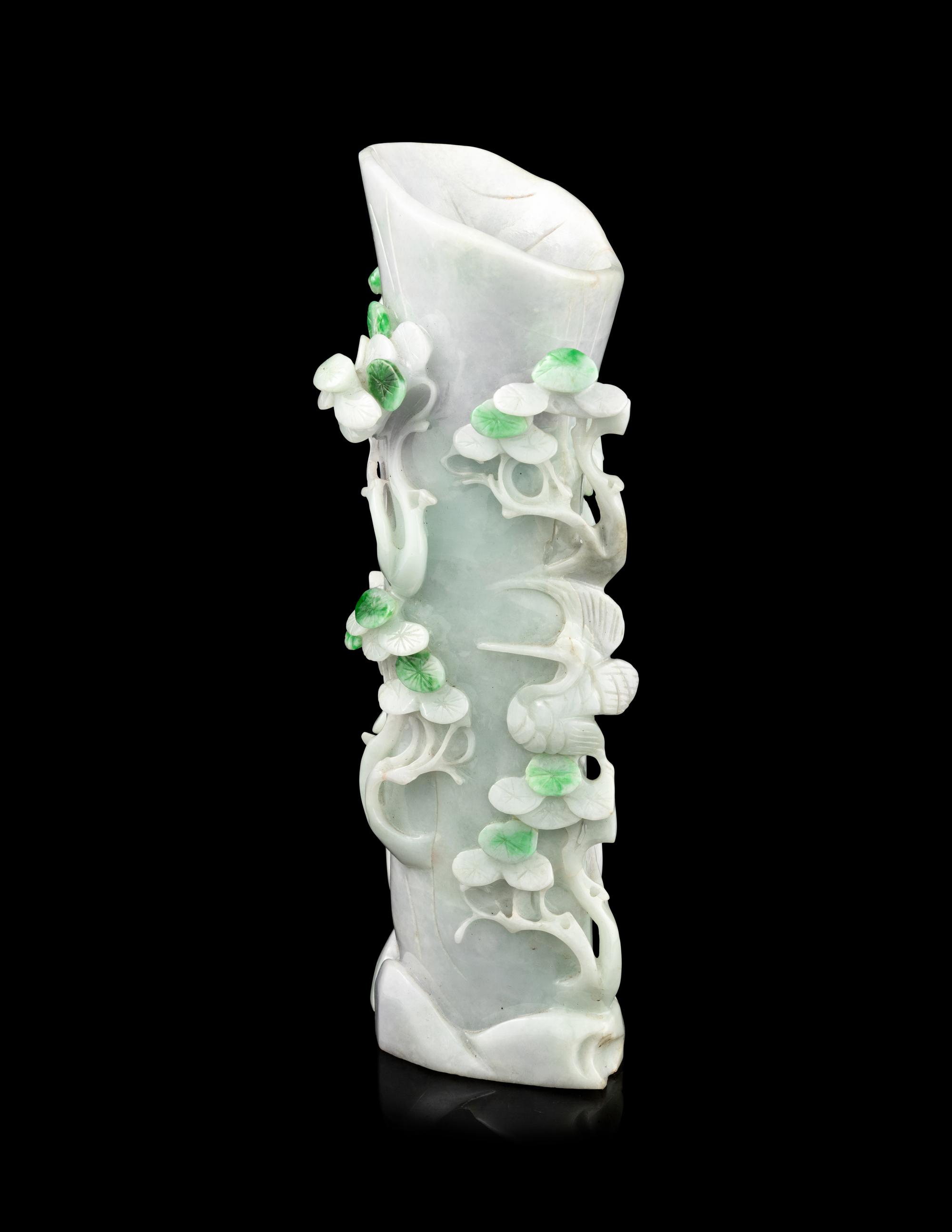 An Apple Green and Lavender Jadeite Vase