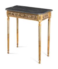 A Louis XVI Style Painted and Parcel Gilt Marble-Top Console Table