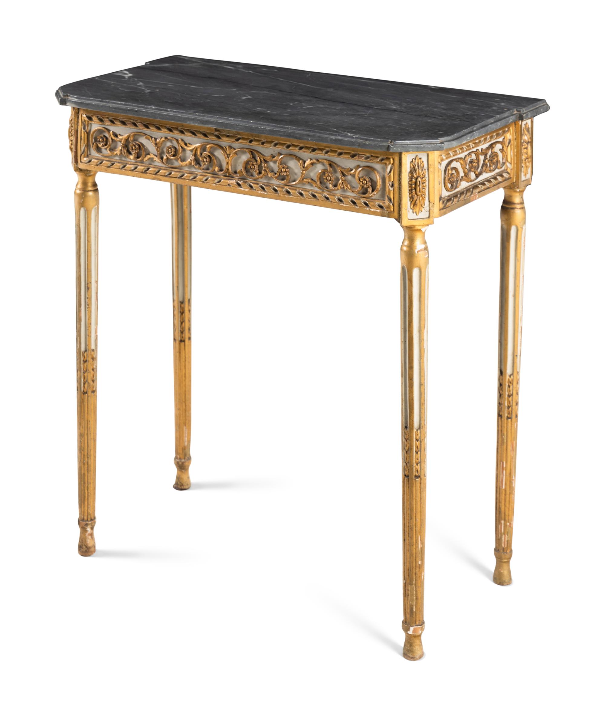 A Louis XVI Style Painted and Parcel Gilt Marble-Top Console Table