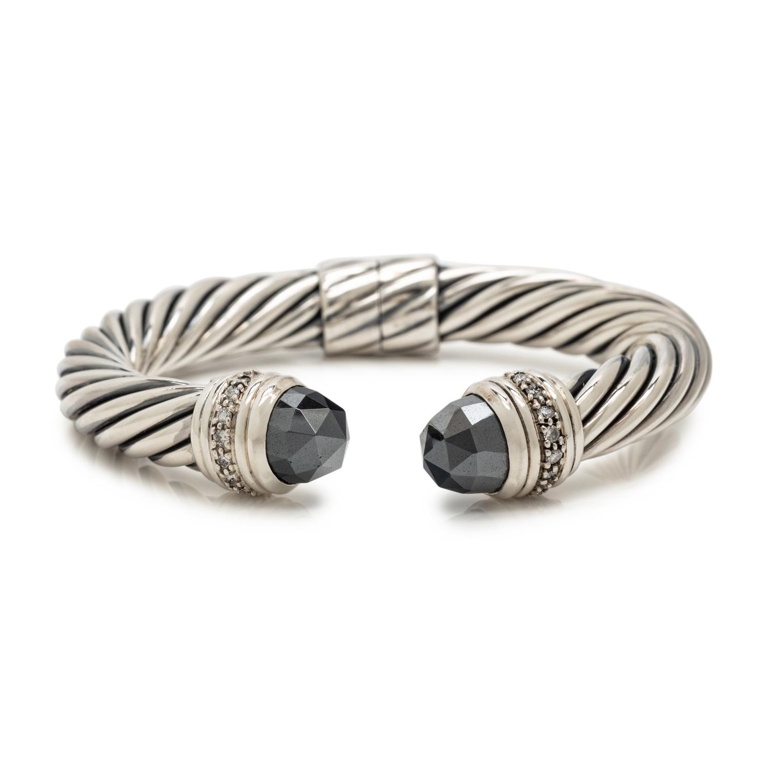 DAVID YURMAN, STERLING SILVER, HEMATITE AND DIAMOND 'CABLE CLASSIC' CUFF BRACELET